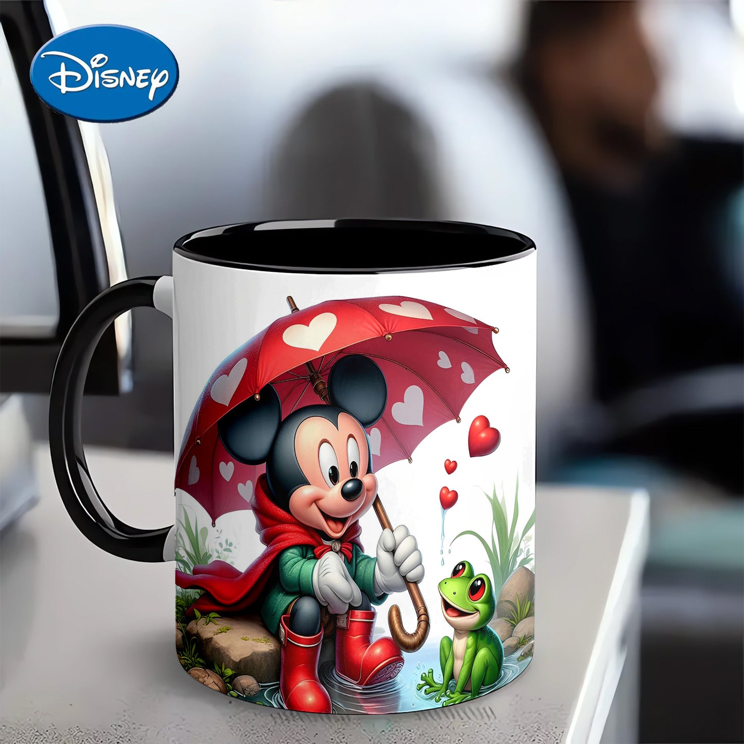 Mickey Mouse Valentine'S Day 11oz Ceramic Coffee Mug - Porcelain Cup with Heart Umbrella Design, Ideal for Tea, Milk, or Water, Perfect Gift for Birthdays, Office, or Easter, Coffee Cup