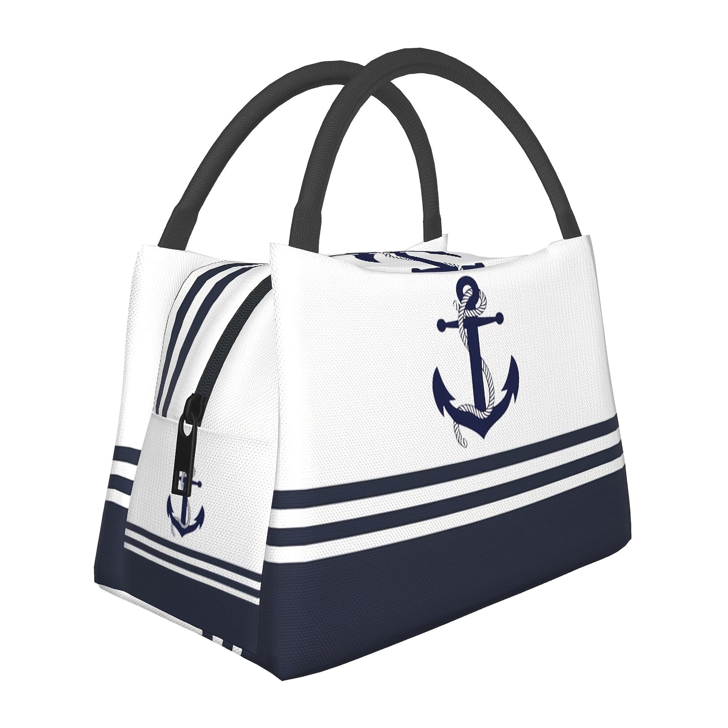 1 Simple Blue Anchor Pattern, Portable Reusable Cooler Bag, Insulated Bag Essential for Camping and Beach, Suitable for Home, Office, and Outdoor Use, Holiday Gift, Birthday Present, Gift 11x6. 3x6. 7in