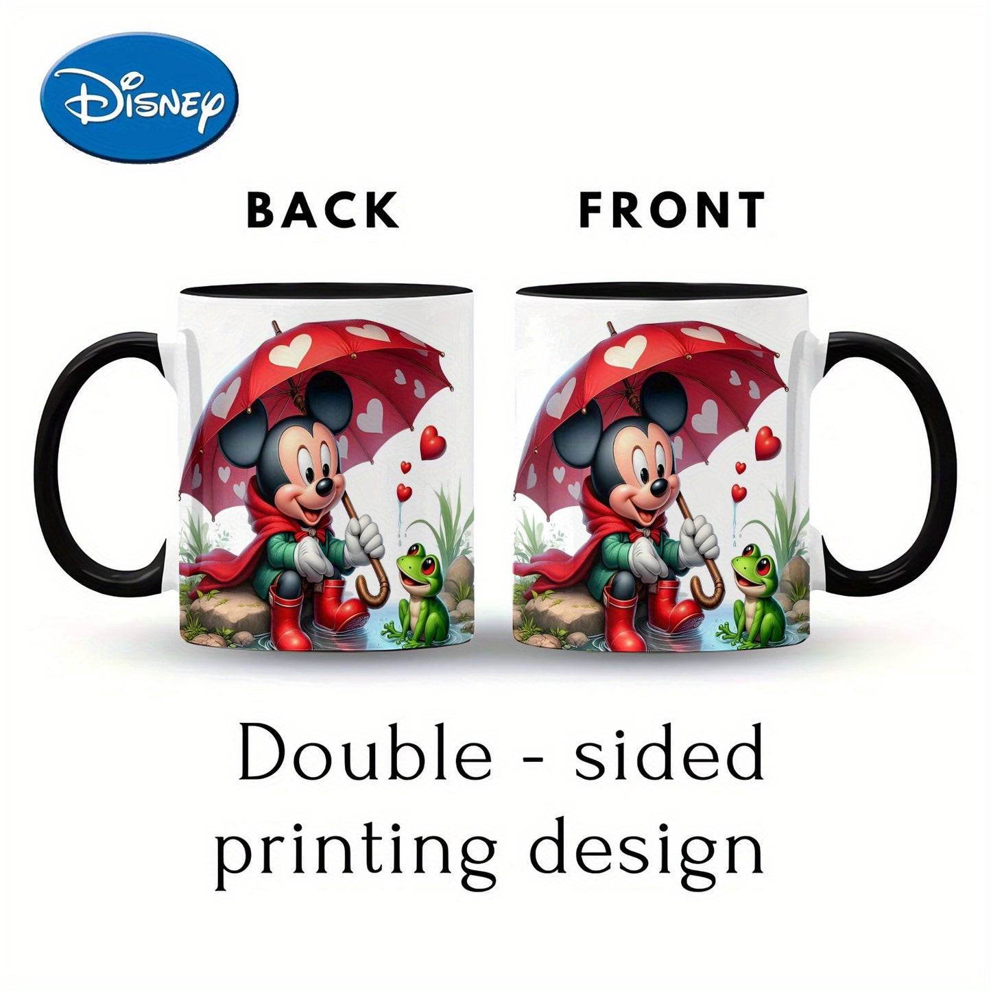Mickey Mouse Valentine'S Day 11oz Ceramic Coffee Mug - Porcelain Cup with Heart Umbrella Design, Ideal for Tea, Milk, or Water, Perfect Gift for Birthdays, Office, or Easter, Coffee Cup