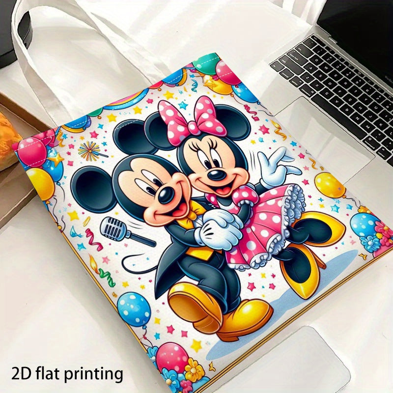 1pc Disney Mickey & Minnie Mouse Printed Shoulder Bag - Reusable Grocery Tote with 2D Flat Print, Durable Polyester Shopping Bag for Women, Vibrant Disney Theme Gift for Holidays & Birthdays, Disney Bag, 2D Flat
