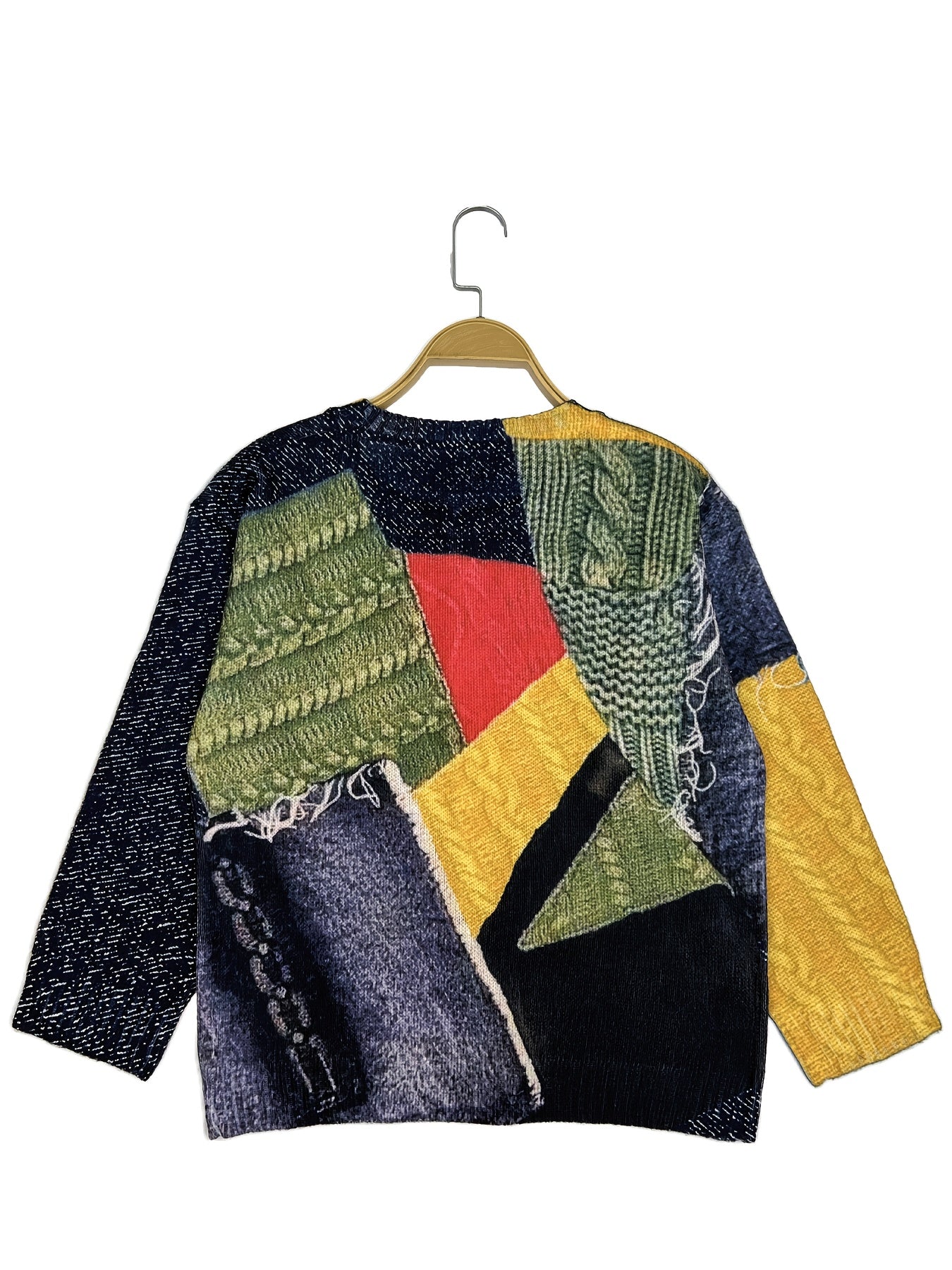 Plus Size, Plus Size Women's Lightweight 280gsm Polyester Cardigan - Casual Long Sleeve Open Front with All-Over Geometric Print, Button Front Placket & Regular Fit for Spring/Fall Layering, Hand Wash Only, Layering Piece, Sp