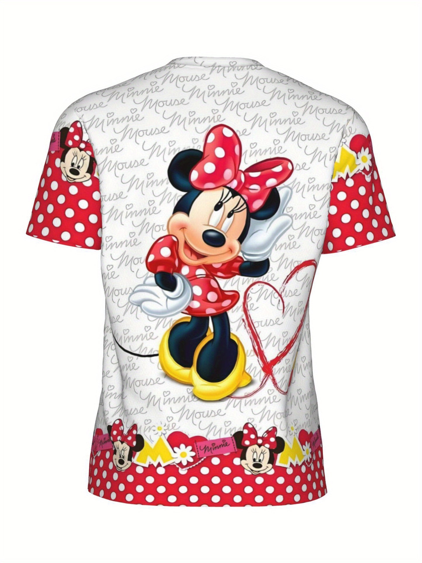 Plus Size Women's Disney Minnie Mouse Graphic T-Shirt - Lightweight Stretchy Short Sleeve Top with Polka Dots & Red Ribbons, Breathable Summer Casual Shirt for Fitness, Yoga, Outdoor Activities, Fitness Apparel, Vibrant Print