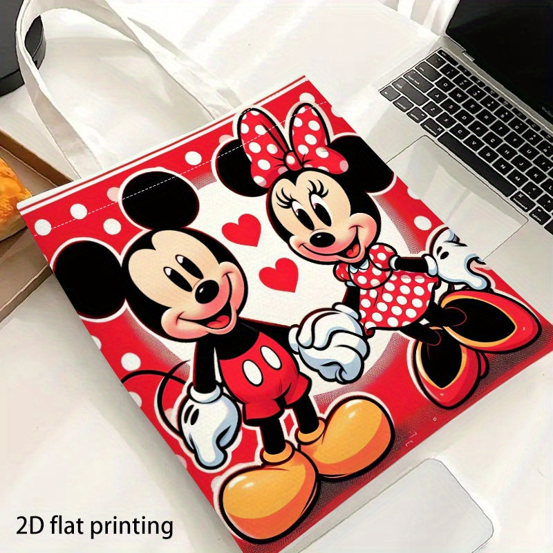 1pc Disney Mickey & Minnie Mouse Women's Casual Shoulder Bag - 2D Flat Print Vibrant Red with Polka Dots & Hearts, Foldable Lightweight Polyester Bag for, Shopping, Travel, Cute Purse, Travel Handbag, Polkadot Pattern, Easy C