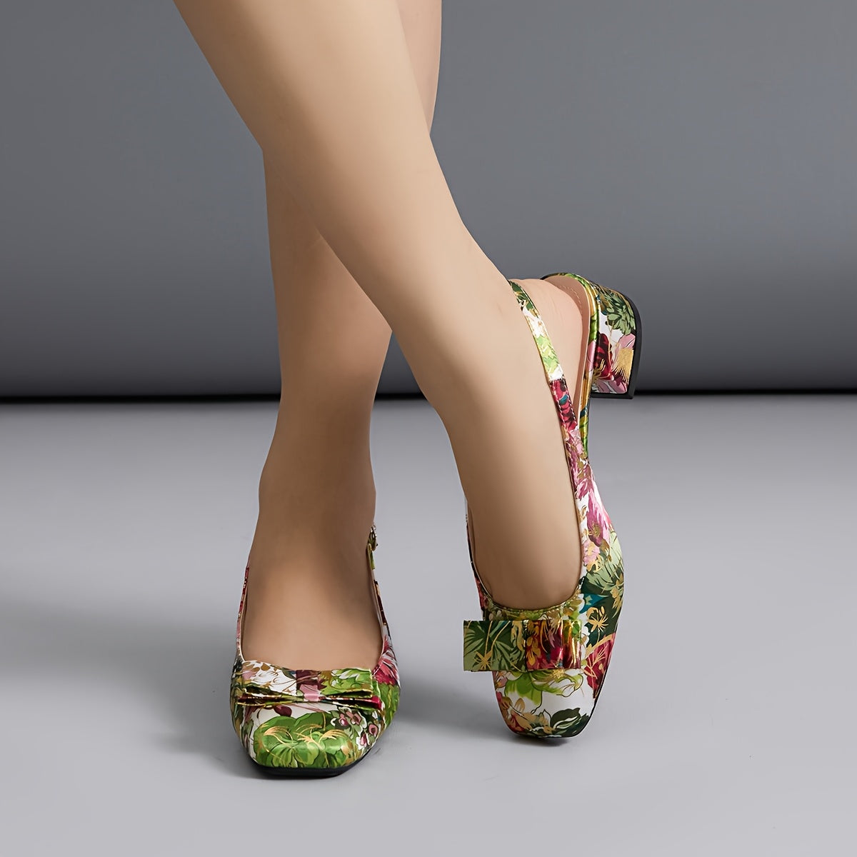 Elegant Floral Square Toe Women’s Sandals - Mid-Chunky Heel, Fabric Upper with Faux Cover Inner Lining, Rubber Sole, Perfect for Summer Outfits and Formal Events, High Heel Sandals