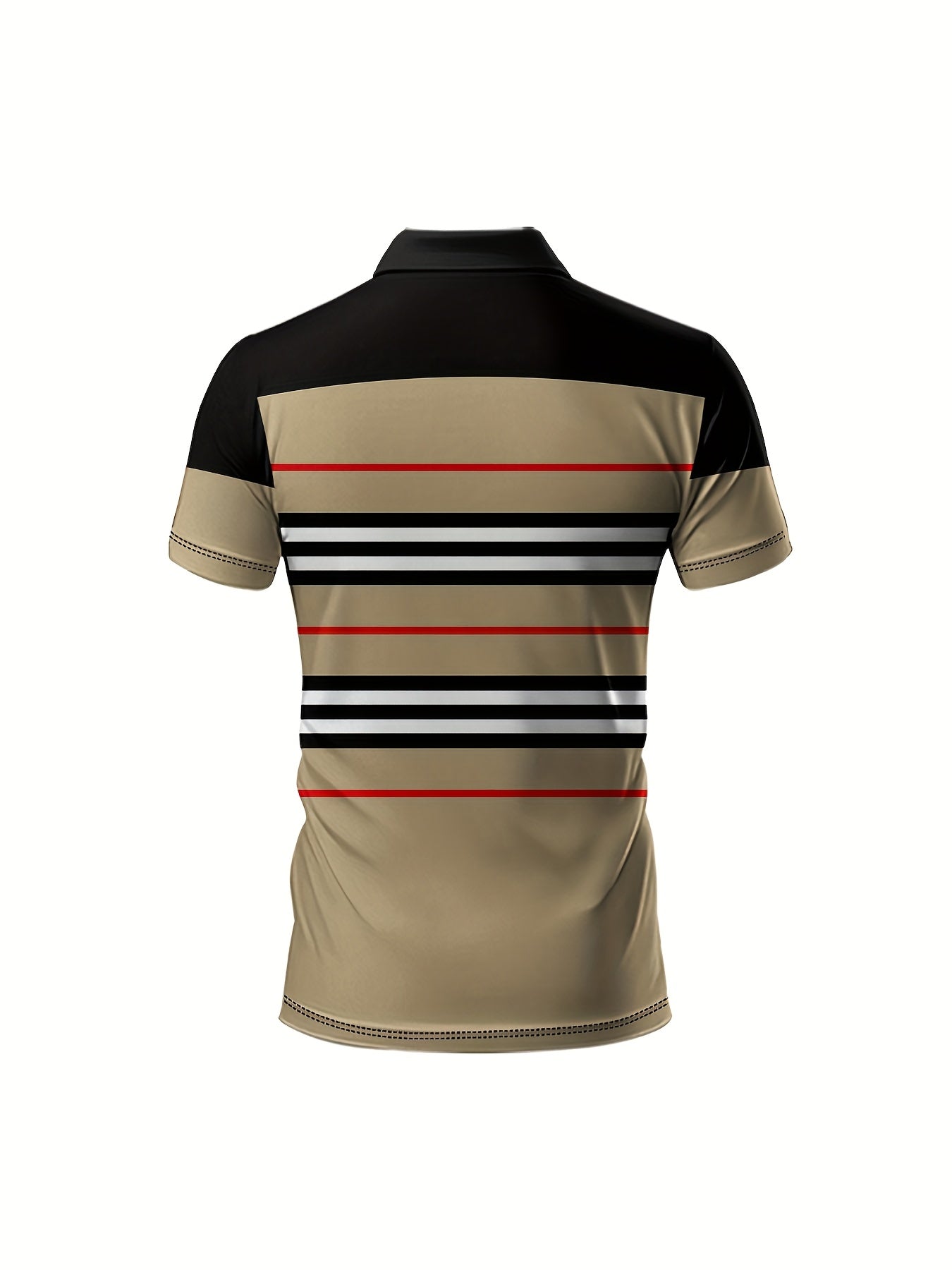 Men's Casual Striped Shirt - Breathable Short Sleeve, Beige/Black/Red/White Stripes, H-Fit for Spring/Summer Outdoor & Leisure Wear, Machine Washable, Smooth Texture Fabric, Classic Collar Design, Durable Summer Wear