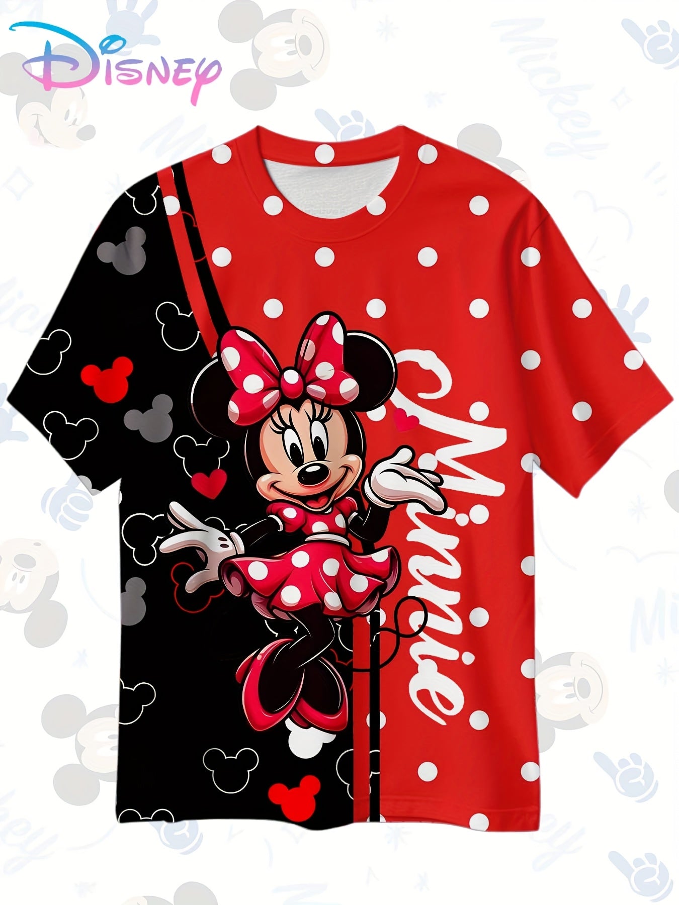 Disney Minnie 3D Pattern Plus Size T-shirt, Minnie 3D Print Short Sleeve Top, Disney Mickey Mouse Plus Size Women'S Clothing