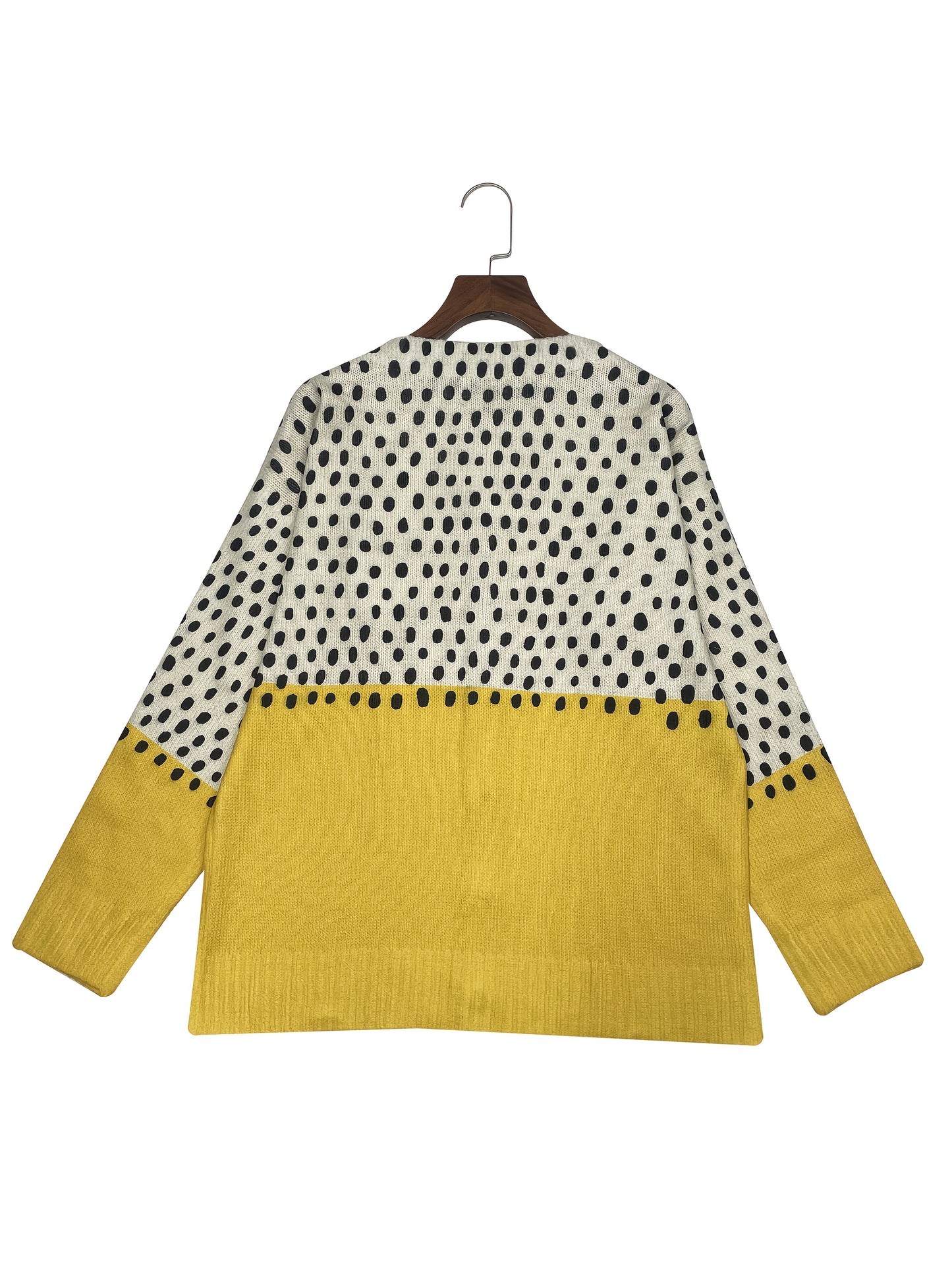 Women'S Stylish Green and White Polka Dot Cardigan - Round Neck, Button-Up Knit Sweater, Layered Design, Long Sleeves, Shiny Finish - Perfect for Casual or Younger Style Attire, Casual Wear|Layered Cardigan|Polyester Fabric
