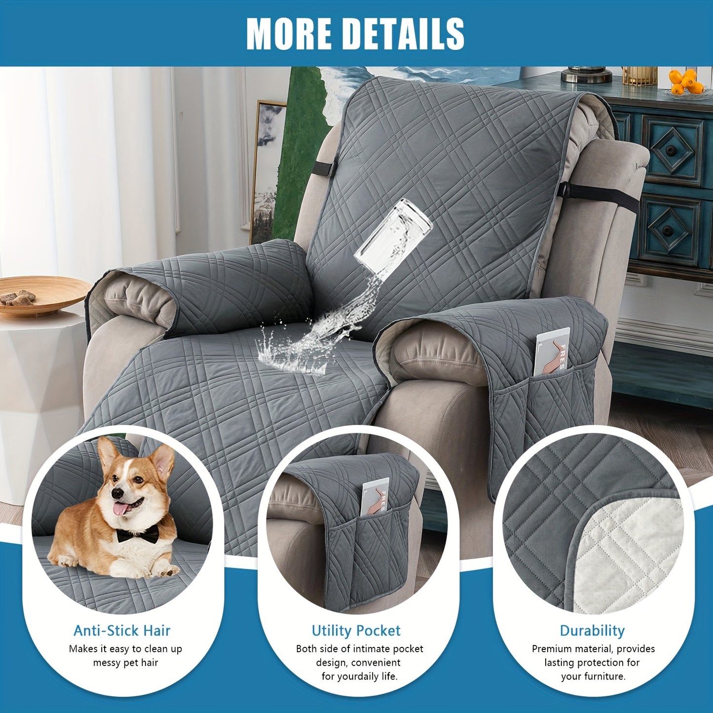 1pc 100% Waterproof Recliner Chair Cover Non Slip Protector