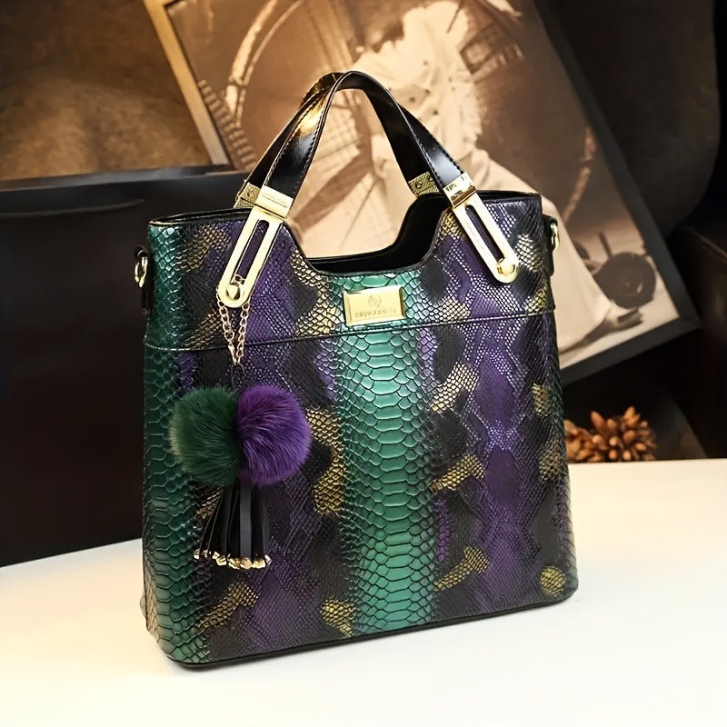 Vintage Crocodile Print Tote Large Capacity Satchels Women's Vintage Crossbody Shoulder Bags
