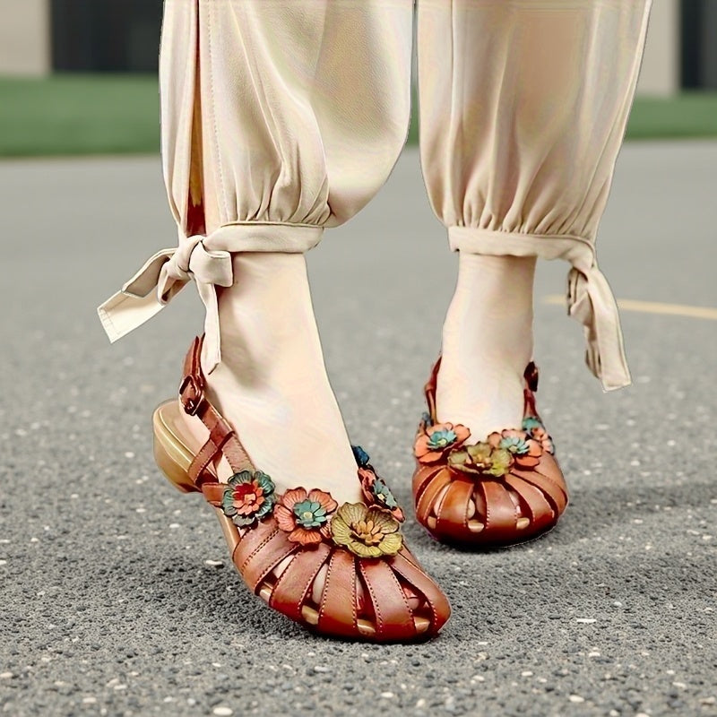 Women's Summer Fashion Flat Sandals with Random Floral Pattern Decorated Walking Shoes Beach Slippers