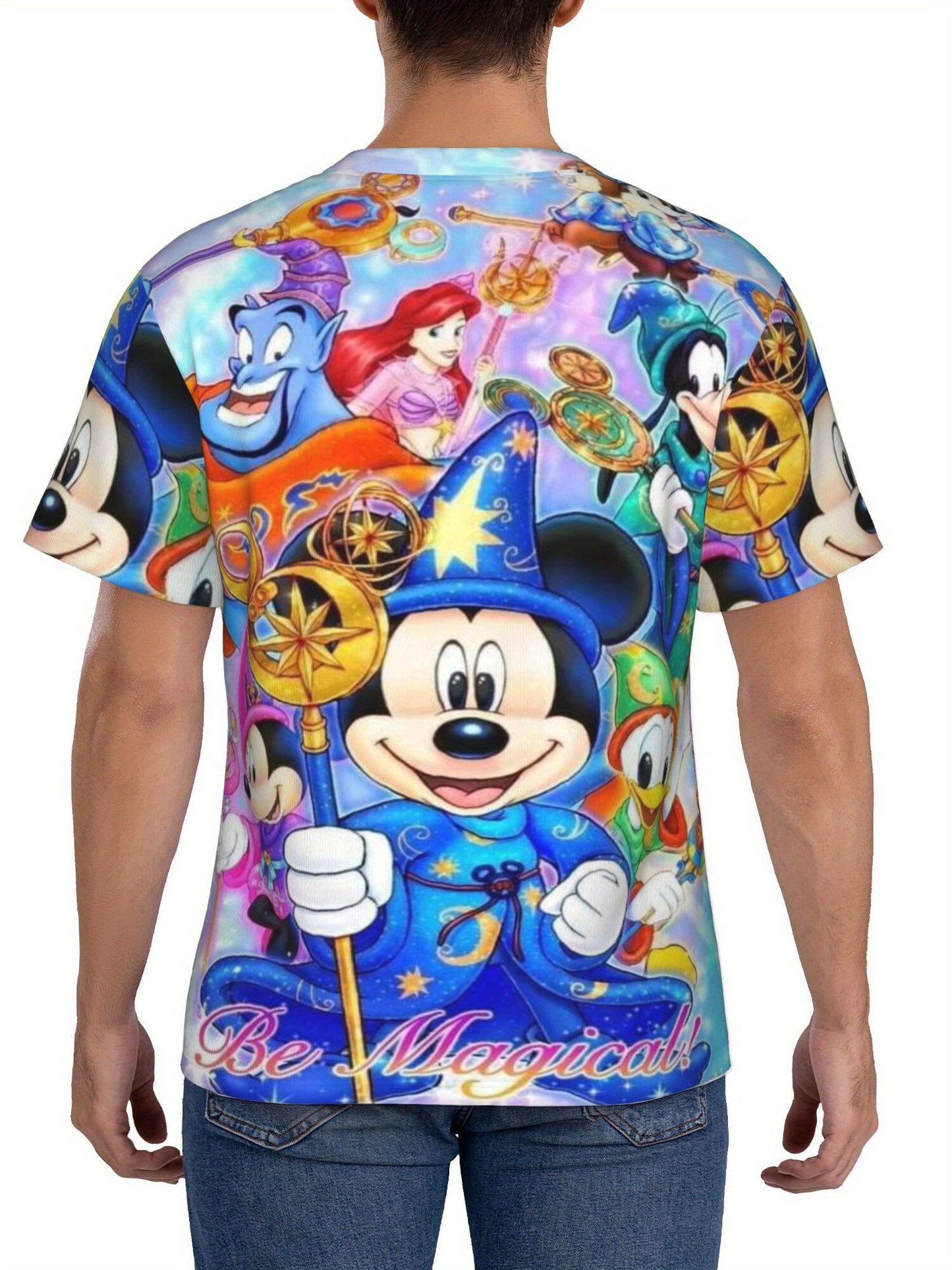 Disney Men's Mickey & Minnie Graphic T-Shirt - 180gsm Breathable Loose Fit Casual Short Sleeve Round Neck Tee with Magical Disney Characters Print, Perfect Gift for Holidays & Birthdays, Birthday Present, Vibrant Print, Light