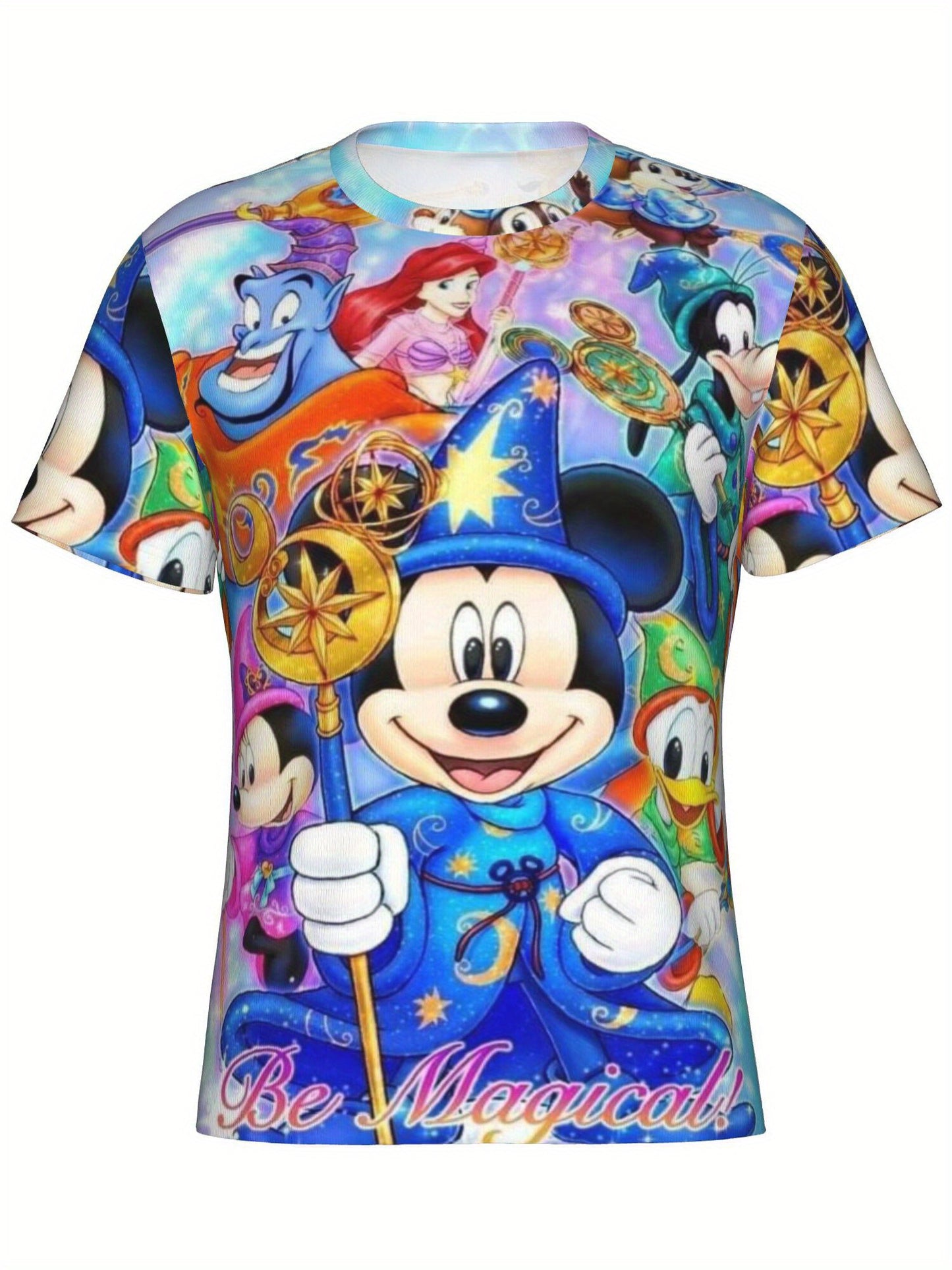 Disney Men's Mickey & Minnie Graphic T-Shirt - 180gsm Breathable Loose Fit Casual Short Sleeve Round Neck Tee with Magical Disney Characters Print, Perfect Gift for Holidays & Birthdays, Birthday Present, Vibrant Print, Light