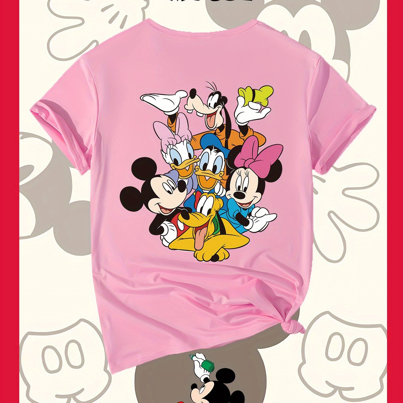 Disney Family Photo New Women'S T-Shirt Authorized by Disney, Summer Fashion, Printed on The Back, Short Sleeved Top, Disney Series Cute Top, Suitable for Home, Outdoor, Party, Sports, Work, Leisure, Daily Wear