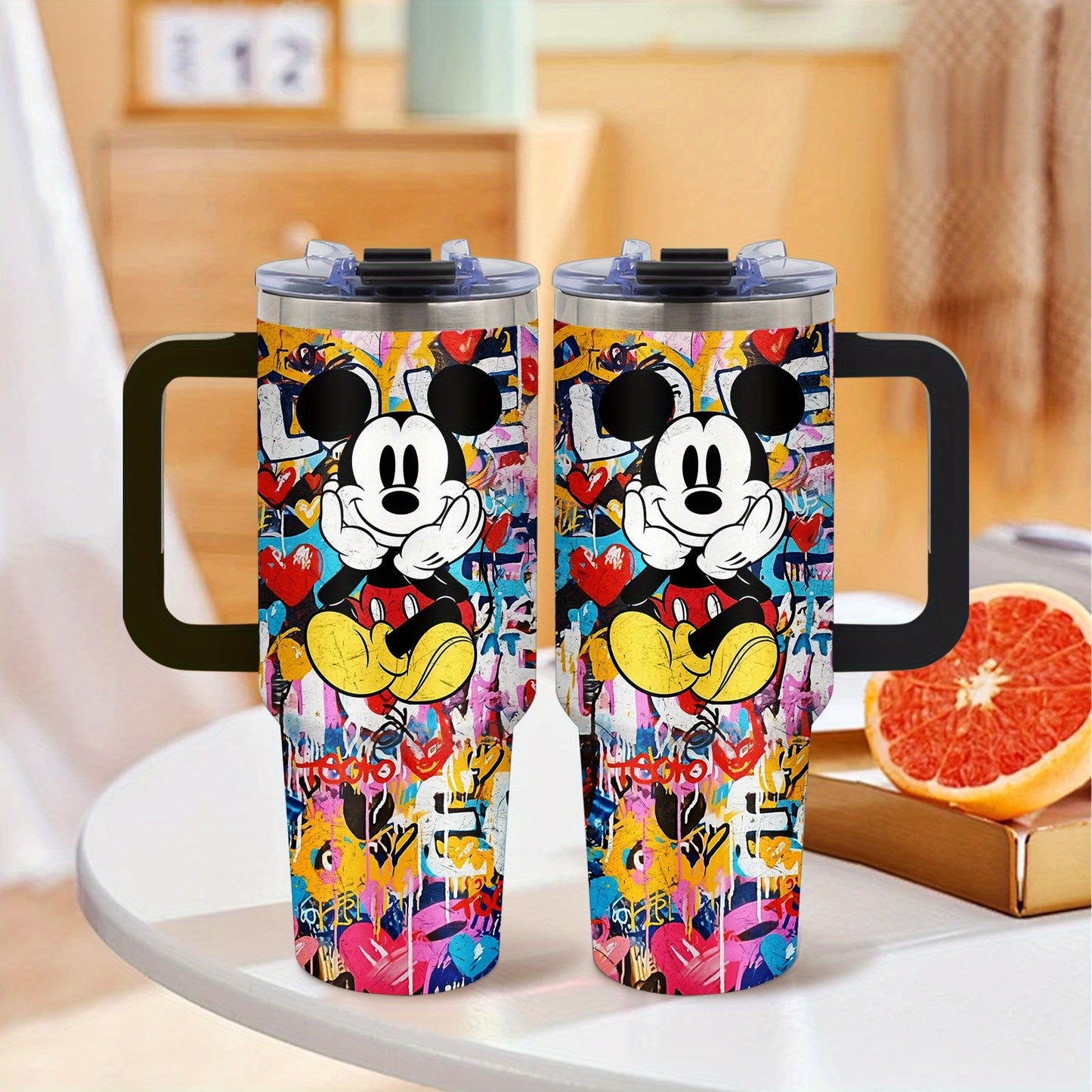 40oz Disney Mickey Mouse Stainless Steel Tumbler with Lid & Straw, BPA-Free, Vibrant Inkjet Design, Keeps Drinks Hot or Cold, Perfect for Camping, Indoor Use, and Gifts, Indoor Beverage Cup | Playful Graphic Cup | Easygrip Ha