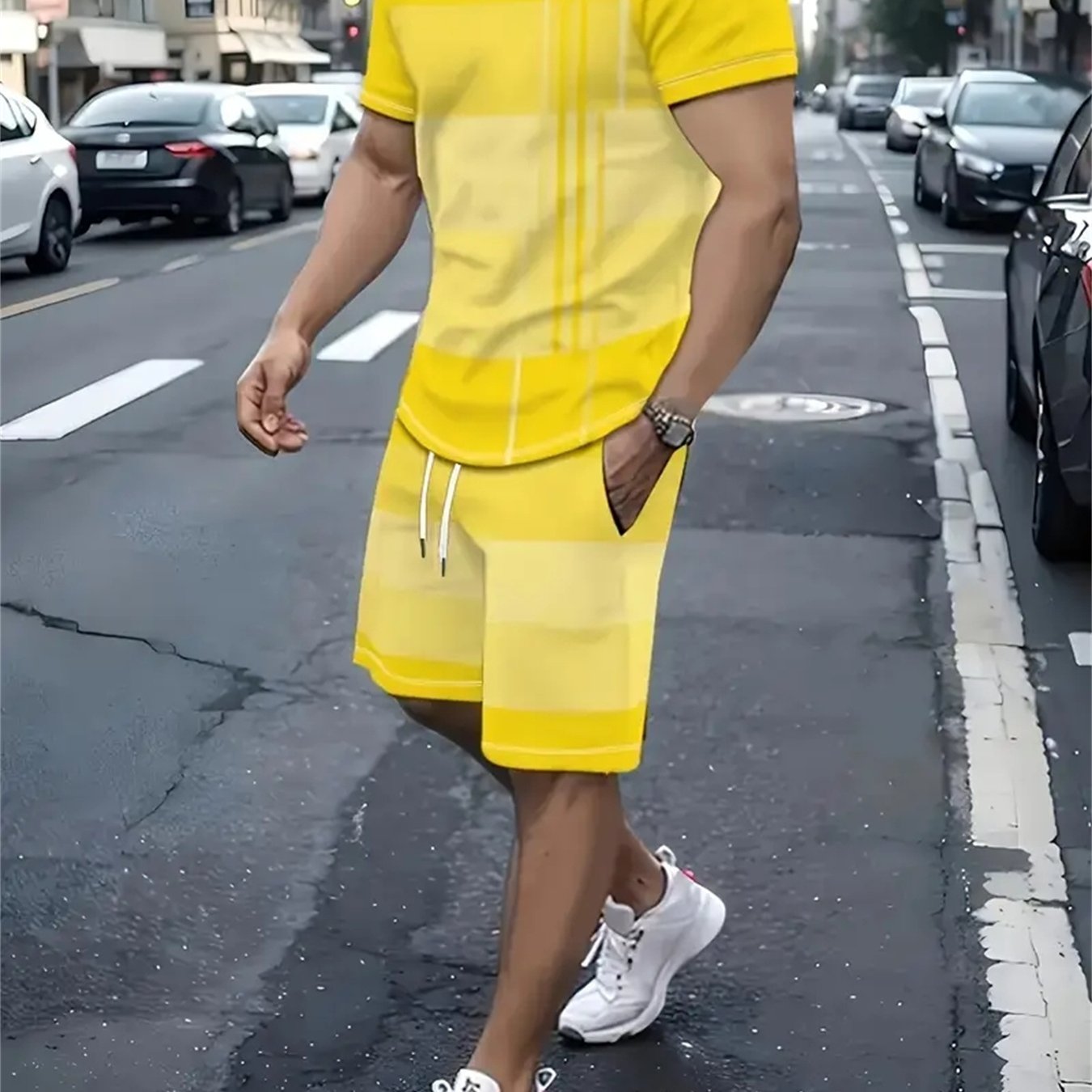 A Men'S Casual Summer Short-Sleeved T-Shirt And Shorts Set with a Round Neck And Short Sleeves Is a Regular Choice for Daily Fitness Style T-Shirts And Daily Outings