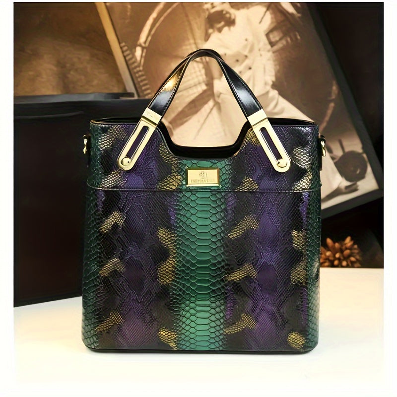 Vintage Crocodile Print Tote Large Capacity Satchels Women's Vintage Crossbody Shoulder Bags