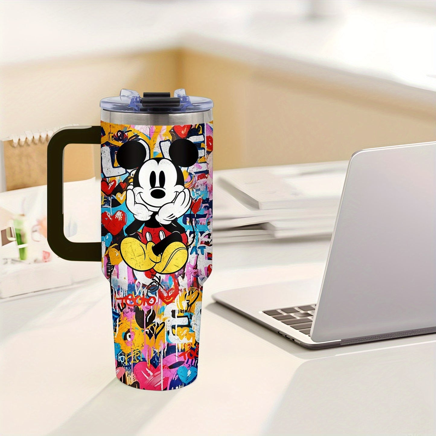40oz Disney Mickey Mouse Stainless Steel Tumbler with Lid & Straw, BPA-Free, Vibrant Inkjet Design, Keeps Drinks Hot or Cold, Perfect for Camping, Indoor Use, and Gifts, Indoor Beverage Cup | Playful Graphic Cup | Easygrip Ha