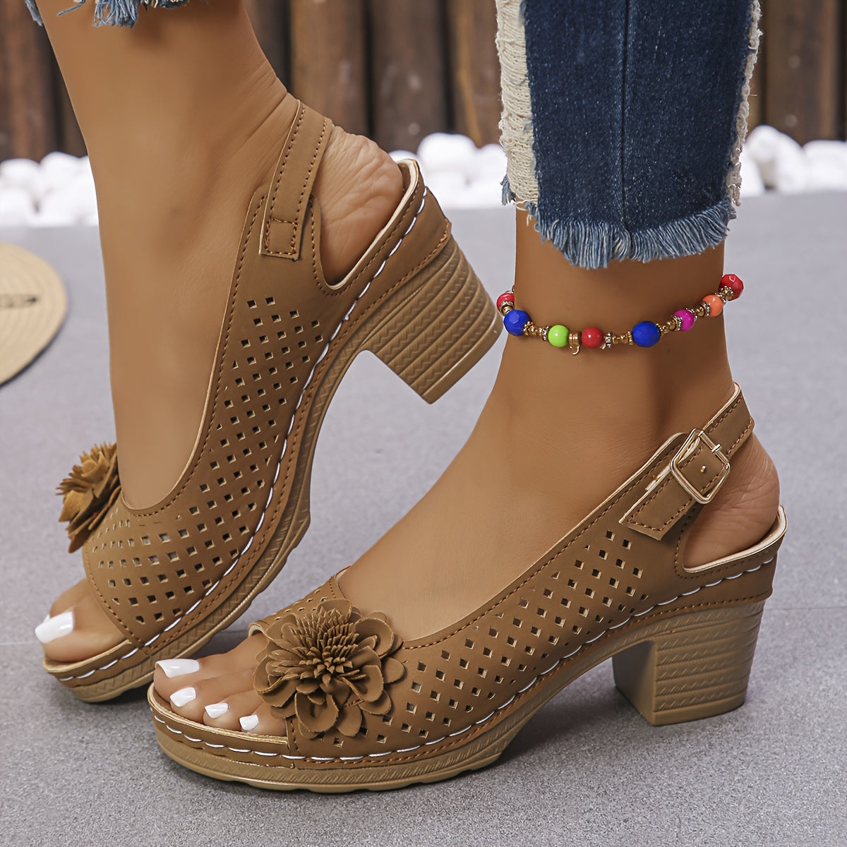 Women's Summer Korean-Inspired Floral Embroidered Sandals - Breathable Mesh Upper, Adjustable Ankle Strap & Hook-and-Loop Closure, Mid-Heel TPR Sole - Yellow & Pink Options for Casual Outings, Stylish Outdoor Footwear, Embell