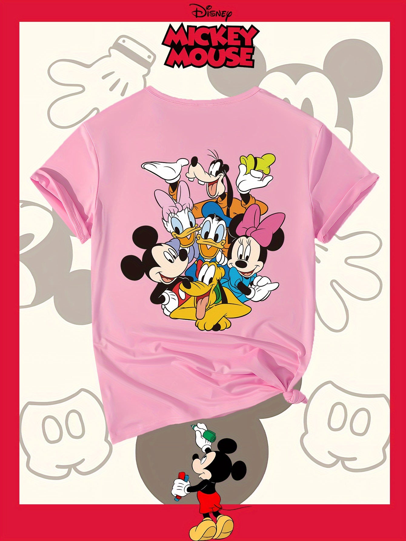 Disney Family Photo New Women'S T-Shirt Authorized by Disney, Summer Fashion, Printed on The Back, Short Sleeved Top, Disney Series Cute Top, Suitable for Home, Outdoor, Party, Sports, Work, Leisure, Daily Wear