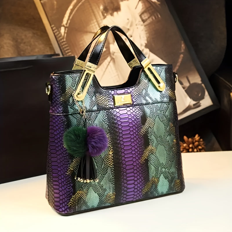 Vintage Crocodile Print Tote Large Capacity Satchels Women's Vintage Crossbody Shoulder Bags