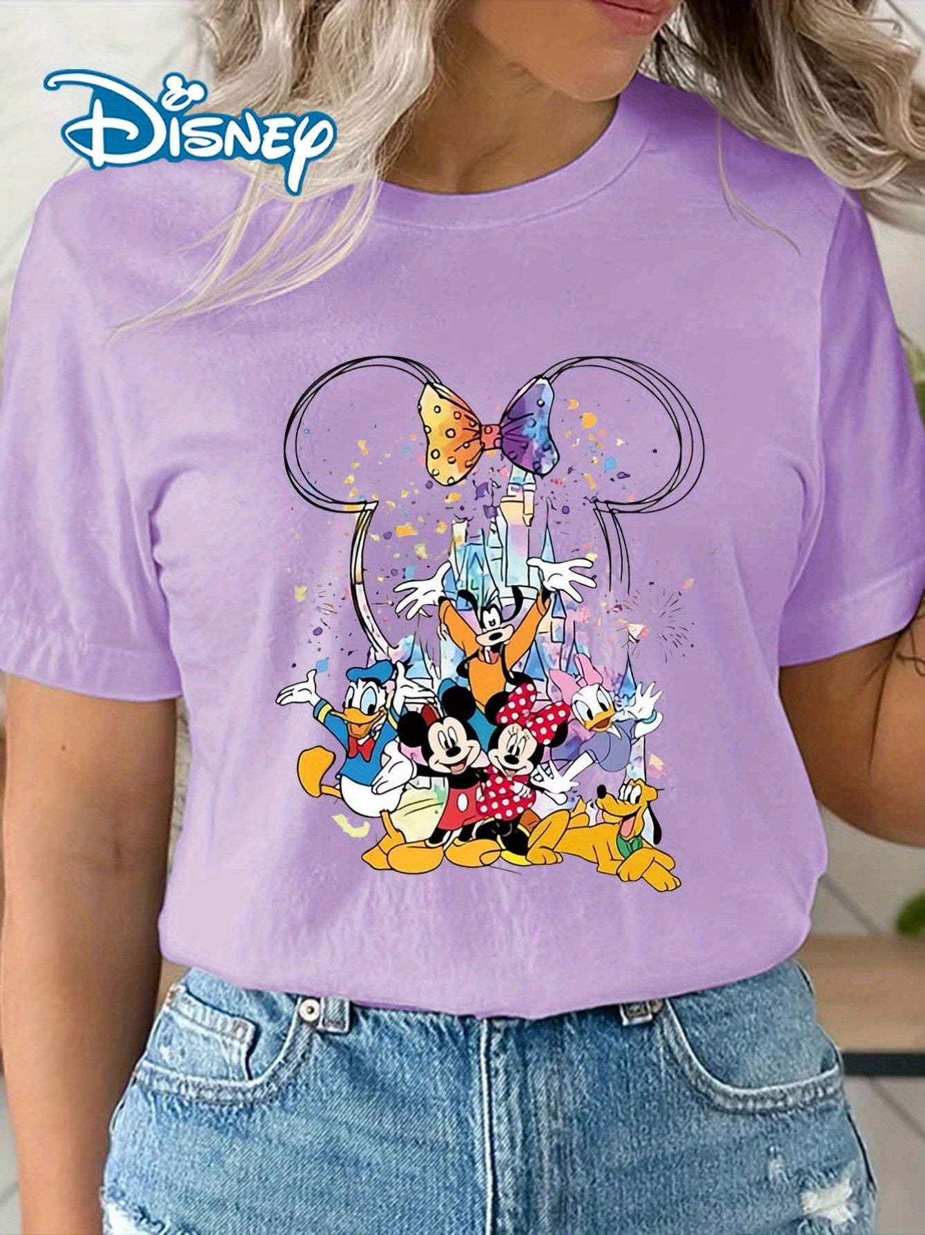 Lucky teacher orients Disney classic Mickey print ladies' T-shirts, fashionable short-sleeved T-shirts, casual short-sleeved T-shirts in spring and summer, ladies' clothes and the best choice for gifts.