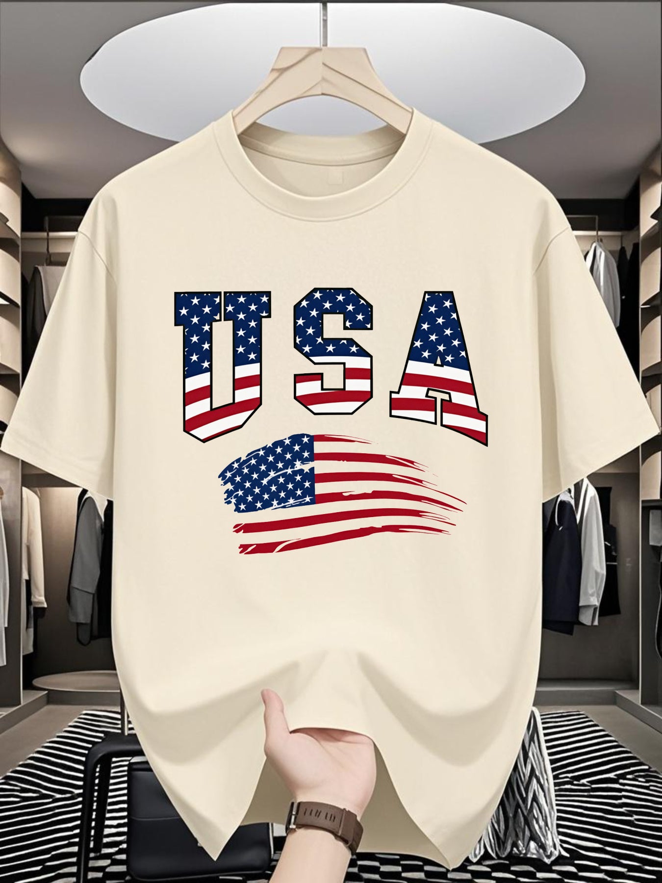 USA Flag Print White T-Shirt | Summer, Short Sleeve T-Shirt, Casual Summer Wear | Fashion Print | Comfortable Wear