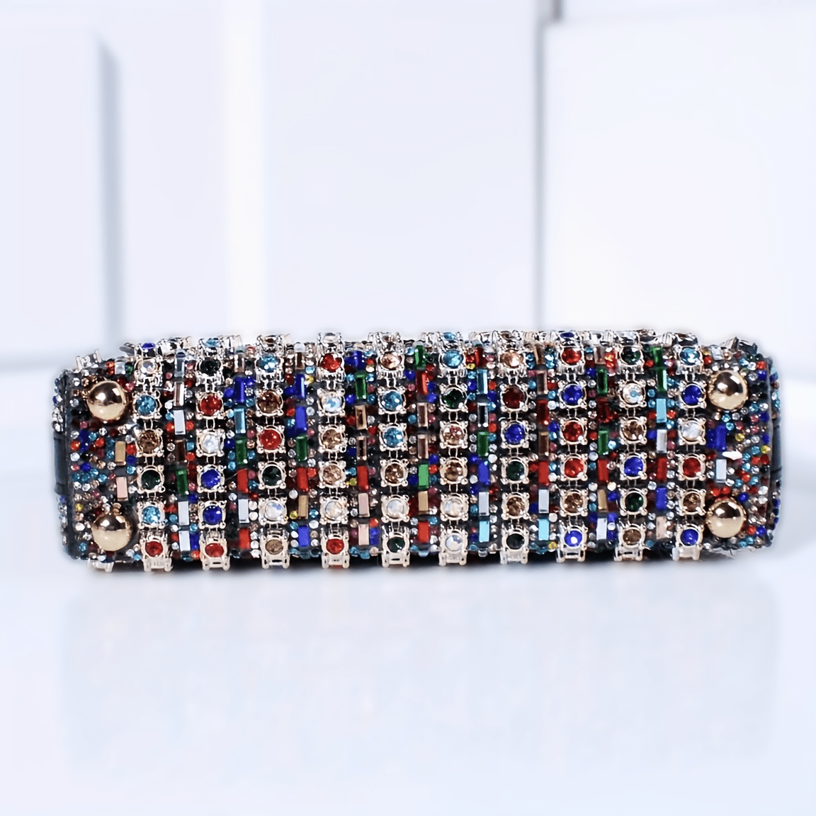 Luxurious Rhinestone and Beaded Women’s Evening Clutch Elegant Multicolor PU Handbag with Adjustable Strap and Golden Tone Hardware for Banquets Weddings and Formal Events