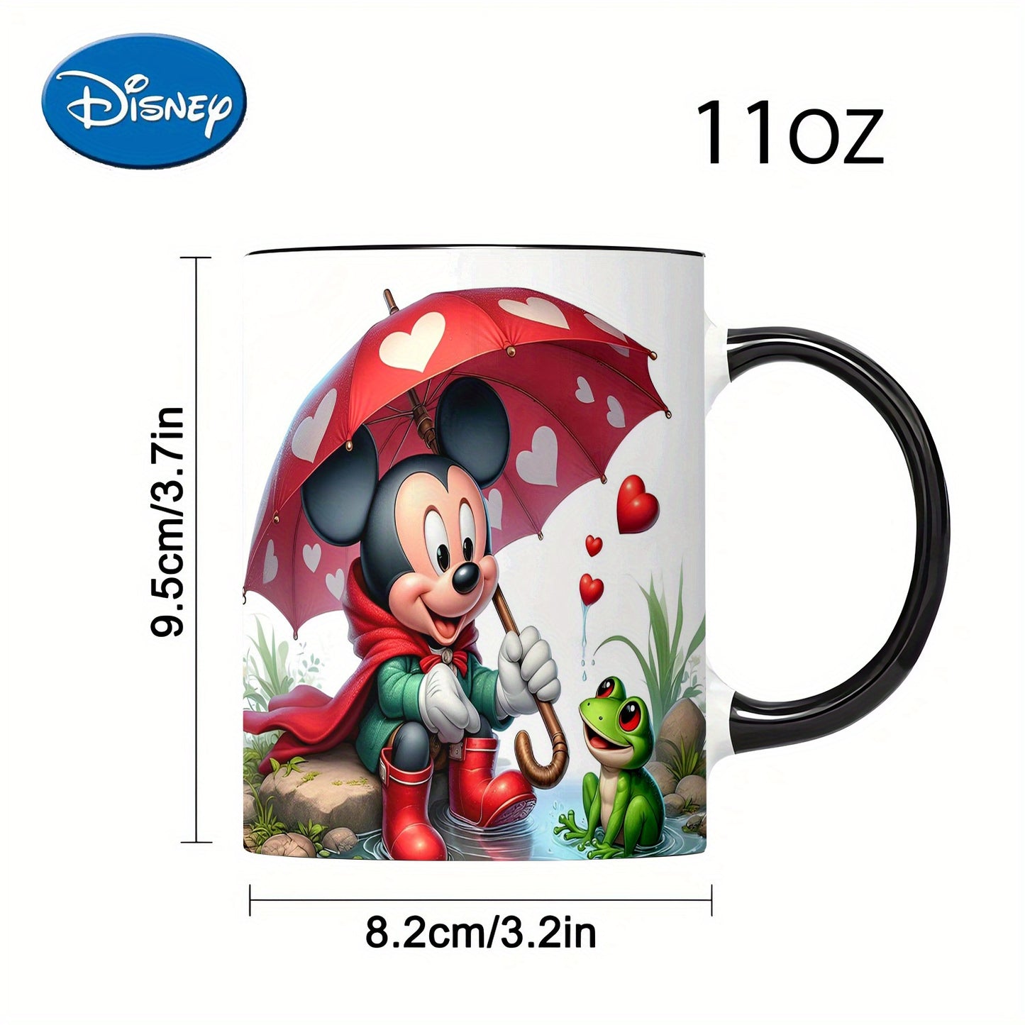Mickey Mouse Valentine'S Day 11oz Ceramic Coffee Mug - Porcelain Cup with Heart Umbrella Design, Ideal for Tea, Milk, or Water, Perfect Gift for Birthdays, Office, or Easter, Coffee Cup