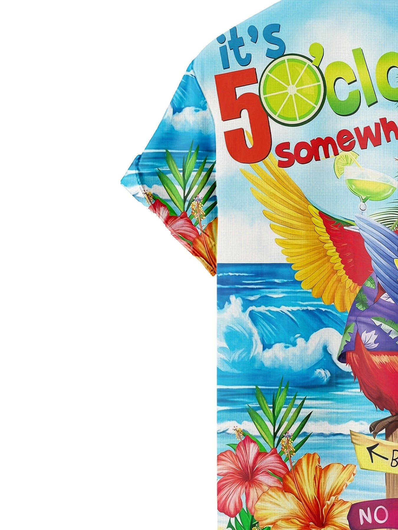 Men's Vibrant Tropical Parrot 3D Print Hawaiian Shirt - Short Sleeve Button-Up with Palm Tree & Ocean Design, Breathable Summer Beachwear for Teens & Young Adults, Casual Streetwear, Street Style Apparel, Playful Graphic Tee