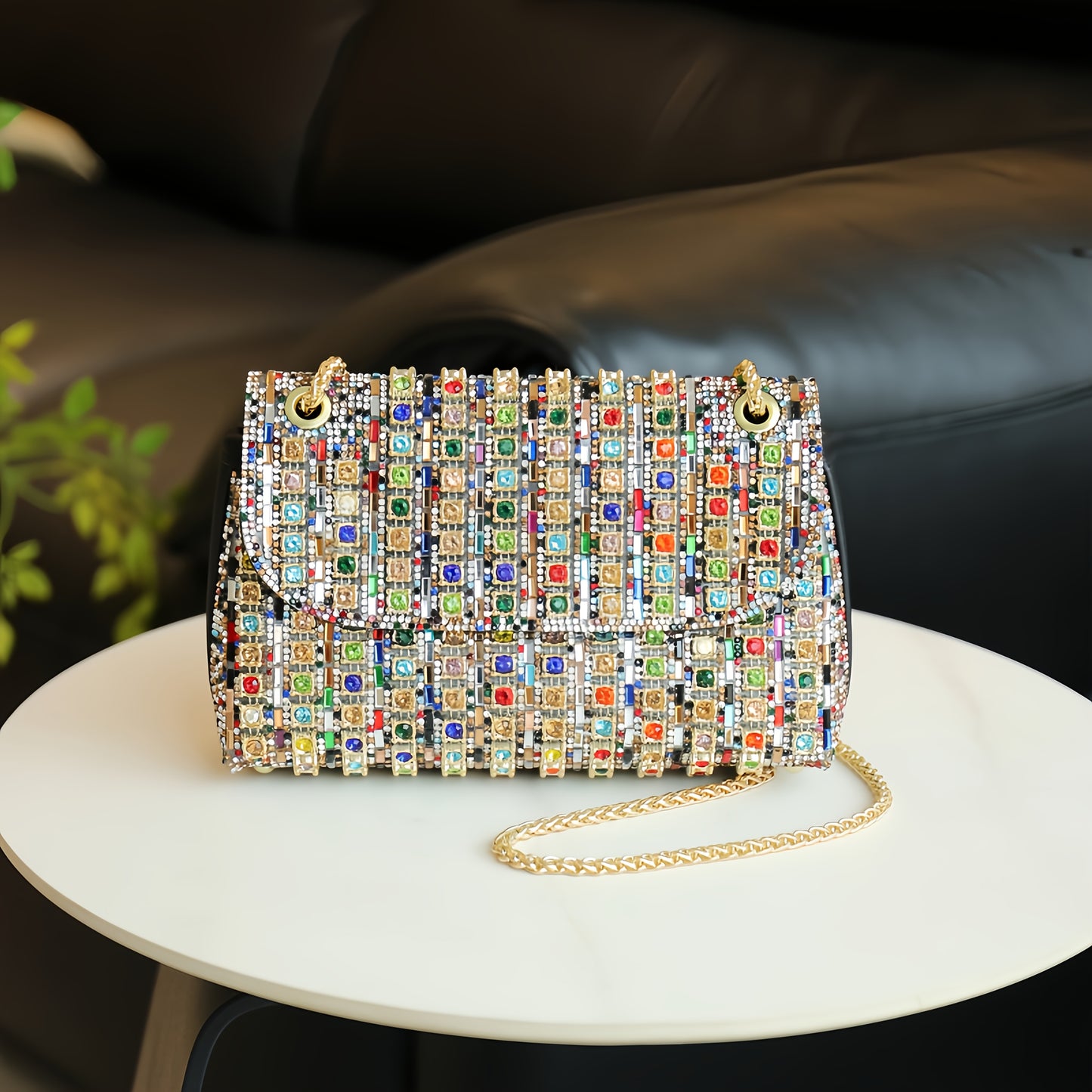 4pcs Of Luxurious Ladies' Dinner Clutch Bag with Jewelry, 1 Set Of Sparkling Wedding Party Ball Banquet Clutch Bag, - Elegant Multi-color PU Handbag with Adjustable Shoulder Strap, Ladies' Necklace And Earrings