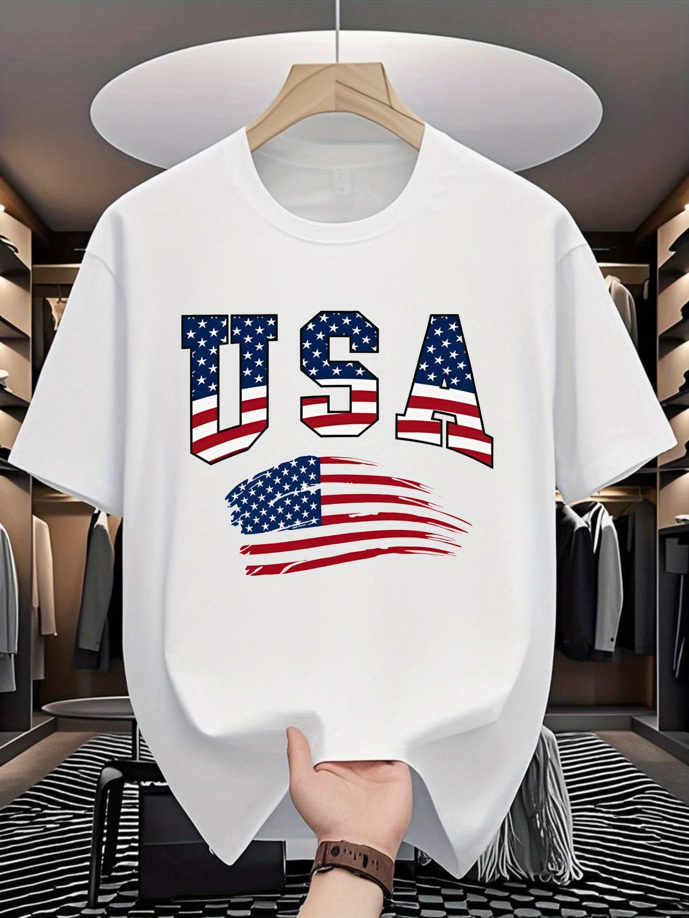 USA Flag Print White T-Shirt | Summer, Short Sleeve T-Shirt, Casual Summer Wear | Fashion Print | Comfortable Wear