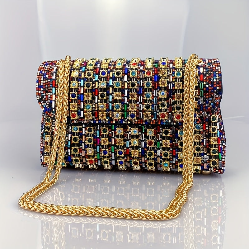 4pcs Of Luxurious Ladies' Dinner Clutch Bag with Jewelry, 1 Set Of Sparkling Wedding Party Ball Banquet Clutch Bag, - Elegant Multi-color PU Handbag with Adjustable Shoulder Strap, Ladies' Necklace And Earrings