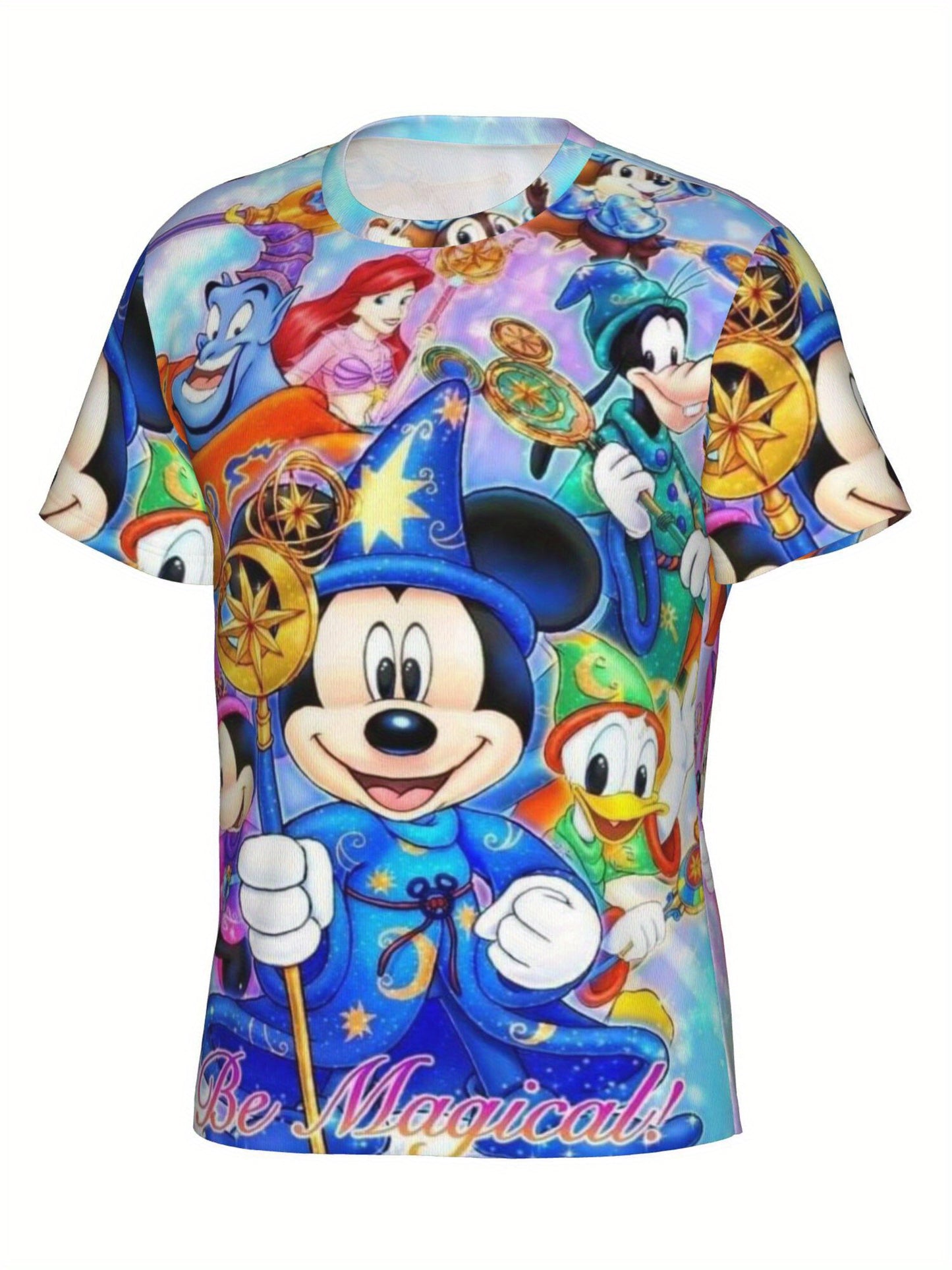 Disney Men's Mickey & Minnie Graphic T-Shirt - 180gsm Breathable Loose Fit Casual Short Sleeve Round Neck Tee with Magical Disney Characters Print, Perfect Gift for Holidays & Birthdays, Birthday Present, Vibrant Print, Light