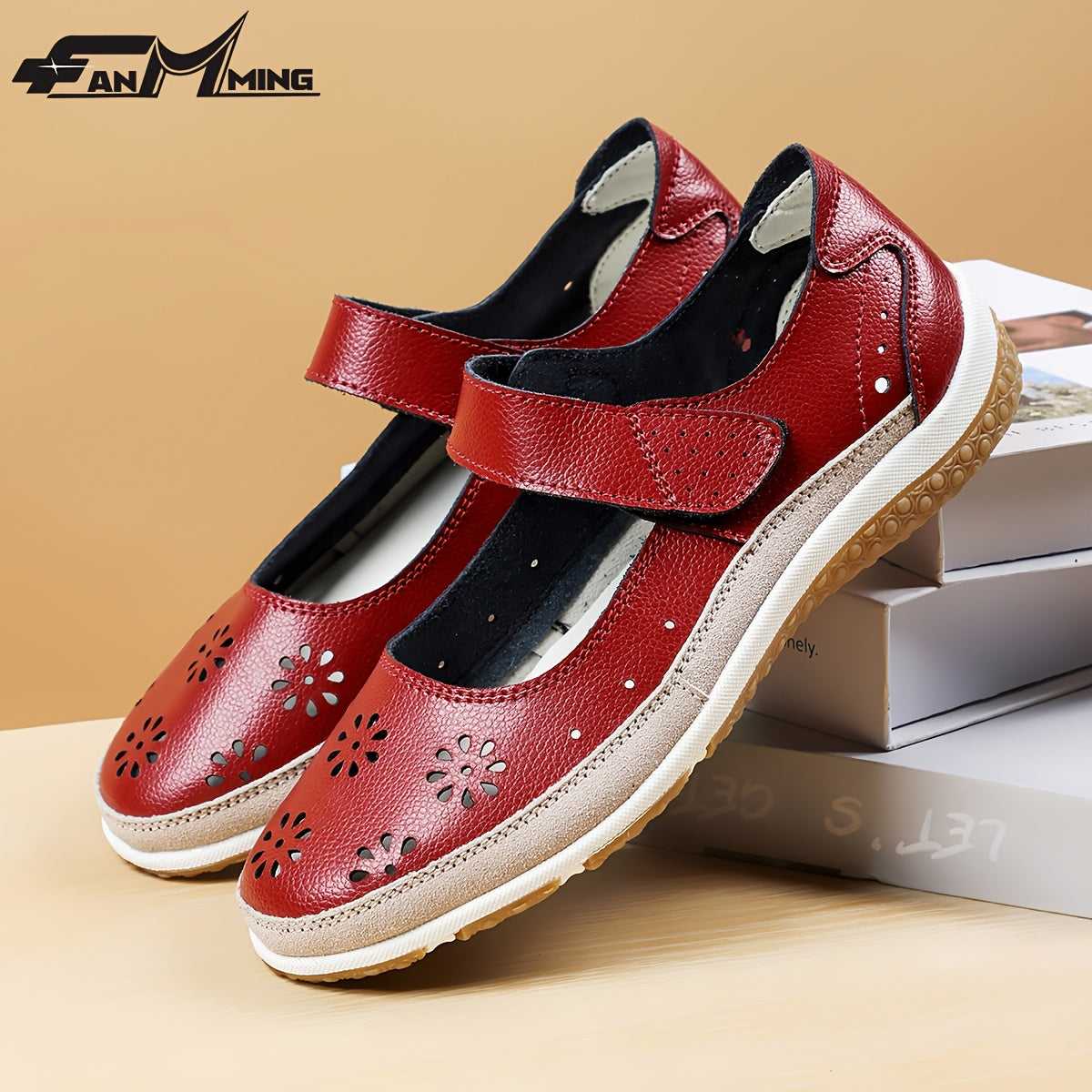 Women's Red Genuine Synthetic Leather Closed-Toe Summer Sandals - Breathable Perforated Straps, Cushioned TPR Sole & Non-Slip Rubber Outsole for Beach, Casual, Office & Outdoor Activities, Ladies Sandals, Beach Footwear, Clas