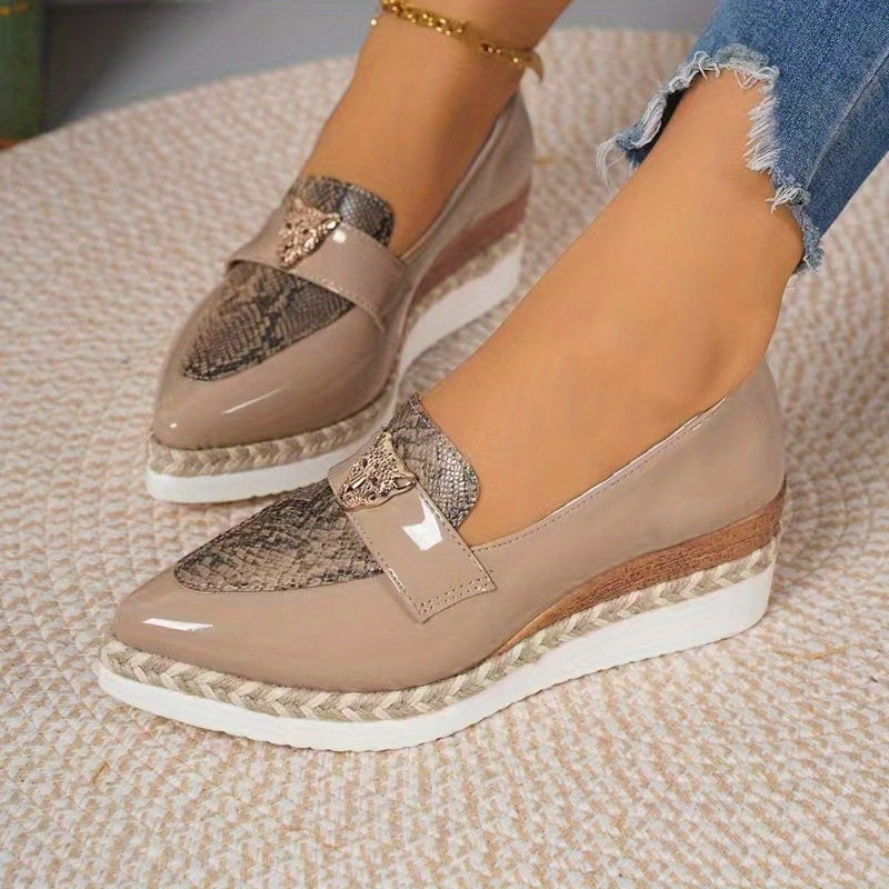 Women's Slip-On Casual Shoes with Pointed Toe and Thick Block Heel for All-Season Wear in European and American Style