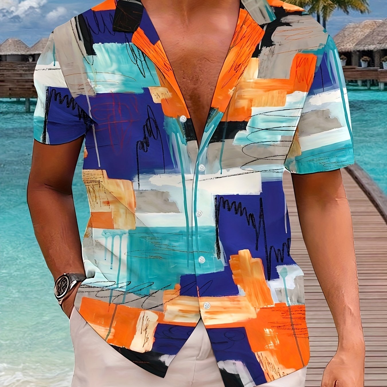 Men'S Summer Casual 3D Printed Floral Shirt - Comfortable, Loose Fit with Lapel Collar, Machine Washable