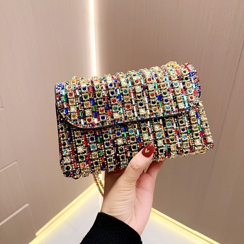 4pcs Of Luxurious Ladies' Dinner Clutch Bag with Jewelry, 1 Set Of Sparkling Wedding Party Ball Banquet Clutch Bag, - Elegant Multi-color PU Handbag with Adjustable Shoulder Strap, Ladies' Necklace And Earrings