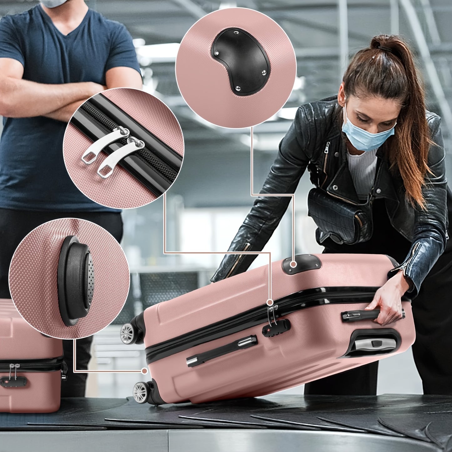 3Pcs Luggage with Corner Protectors, Durable Hard Shell