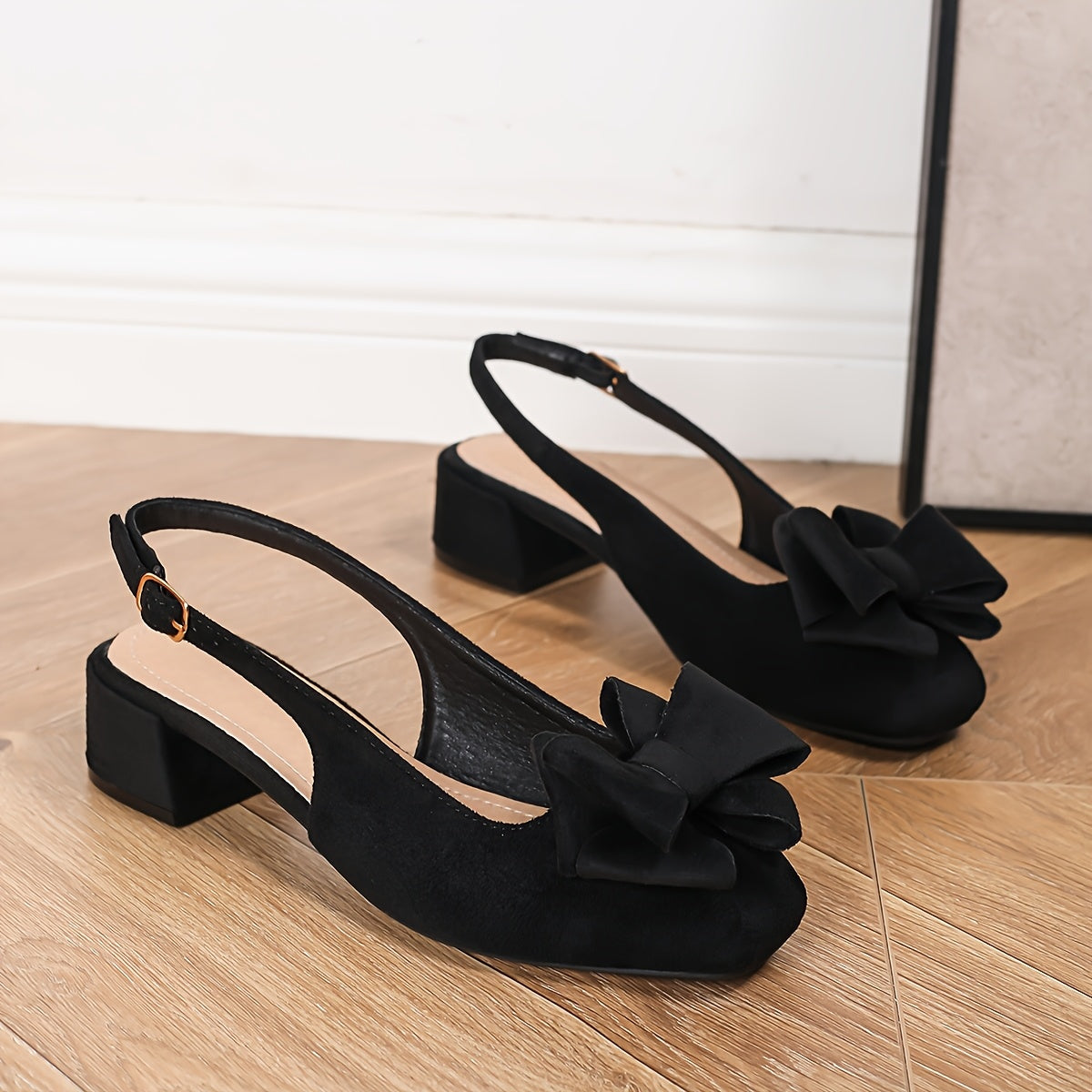 Elegant Women'S Pink Bowknot Sandals - Preppy Style Mid-Heel Pumps with Ankle Strap, Flannel Upper & TPU Sole for All Seasons