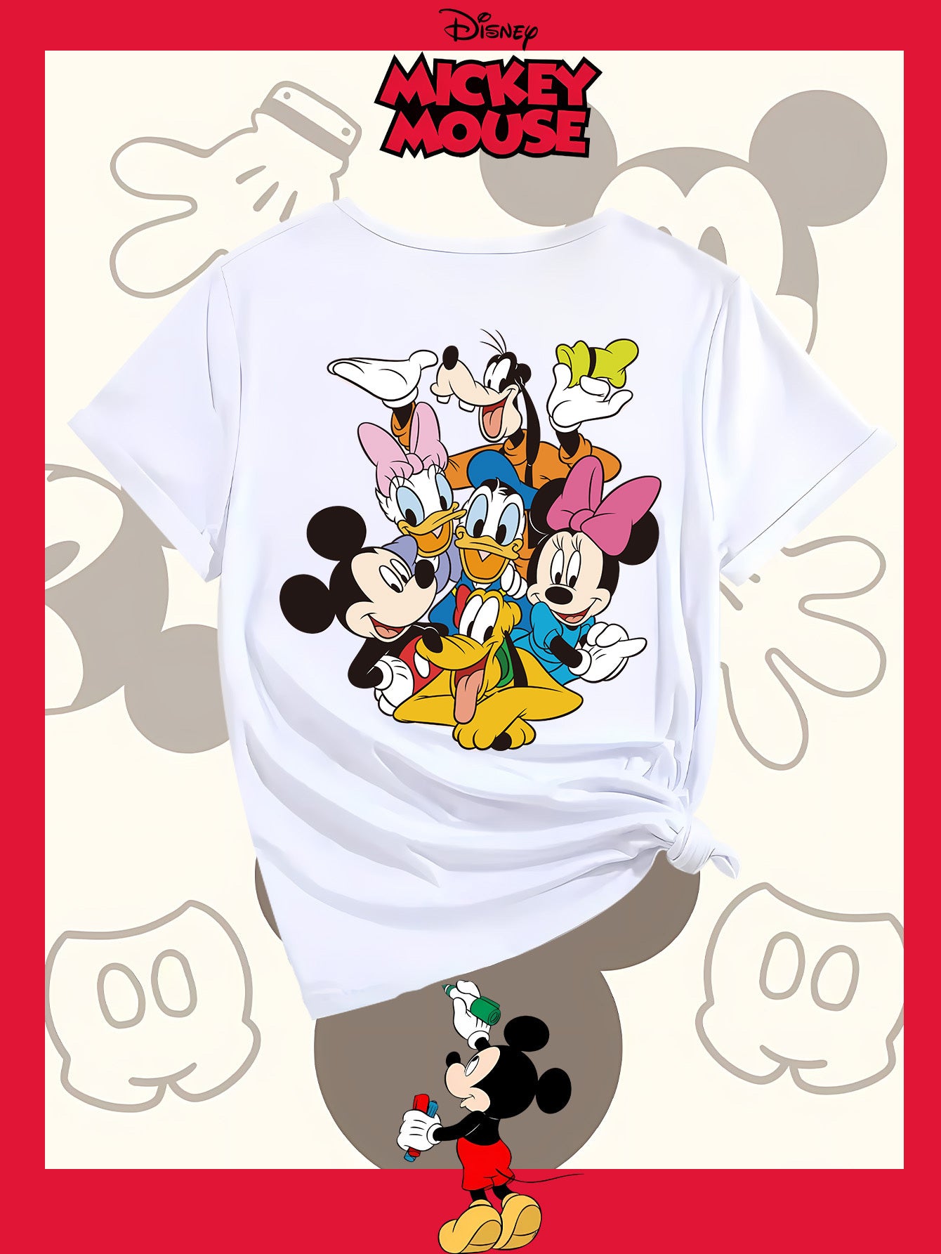 Disney Family Photo New Women'S T-Shirt Authorized by Disney, Summer Fashion, Printed on The Back, Short Sleeved Top, Disney Series Cute Top, Suitable for Home, Outdoor, Party, Sports, Work, Leisure, Daily Wear