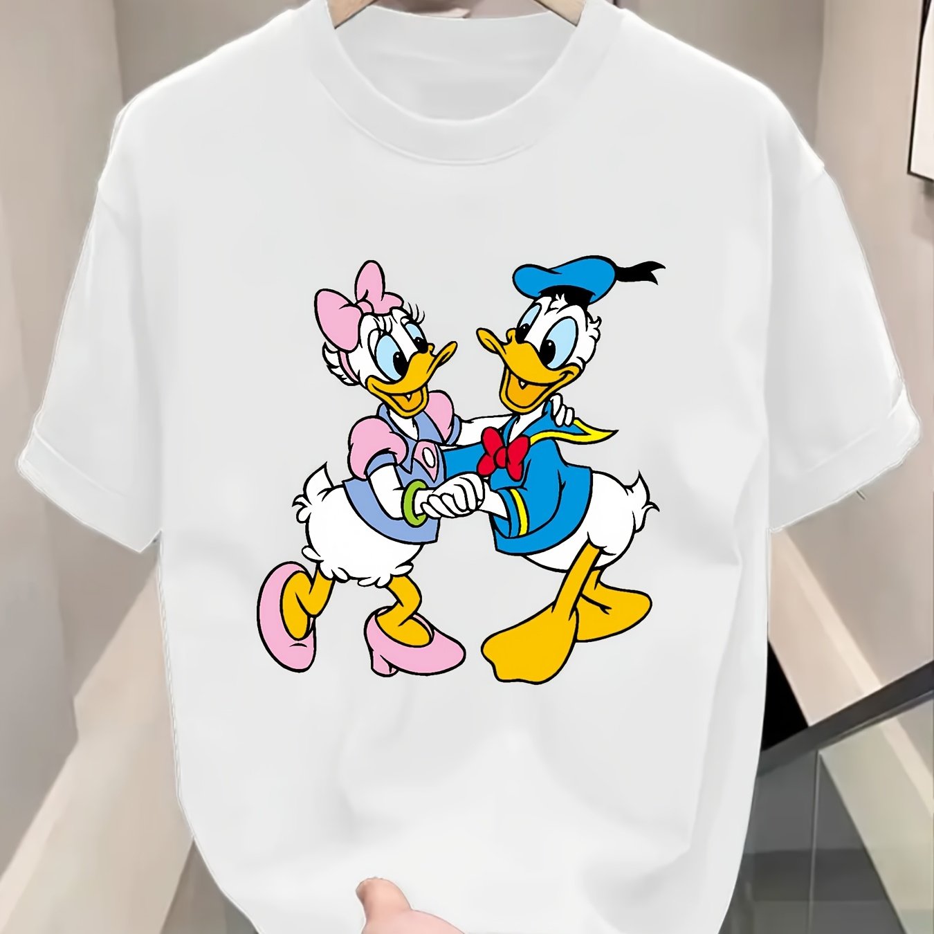 Disney Mickey Mouse Graphic T-Shirt for Men & Women - White Short Sleeve Round Neck Casual Tee with Mickey & Minnie Design, Breathable Lightweight Fabric, Regular Fit for Sports, Outdoor & Festive Wear, Sports Apparel, Cartoo