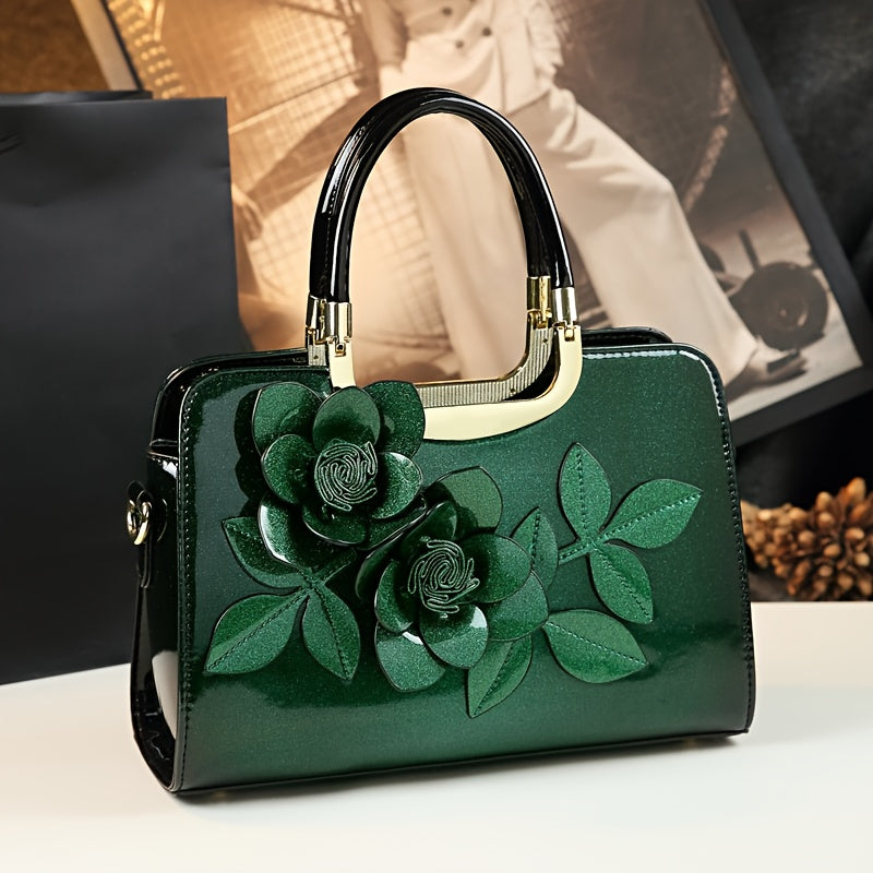 2025 New Style Women's Genuine Leather Crossbody Shoulder Bag Burgundy Floral Embellished Handbag with Adjustable Strap Golden-Tone Hardware and Zipper Closure Versatile for Casual and Formal Occasions