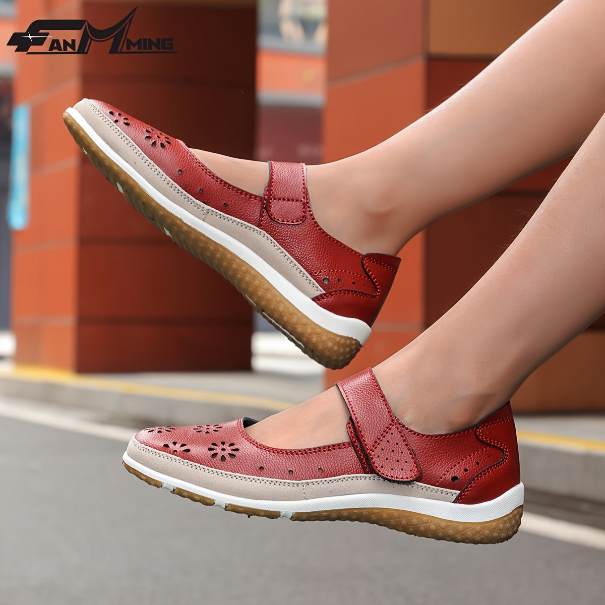 Women's Red Genuine Synthetic Leather Closed-Toe Summer Sandals - Breathable Perforated Straps, Cushioned TPR Sole & Non-Slip Rubber Outsole for Beach, Casual, Office & Outdoor Activities, Ladies Sandals, Beach Footwear, Clas