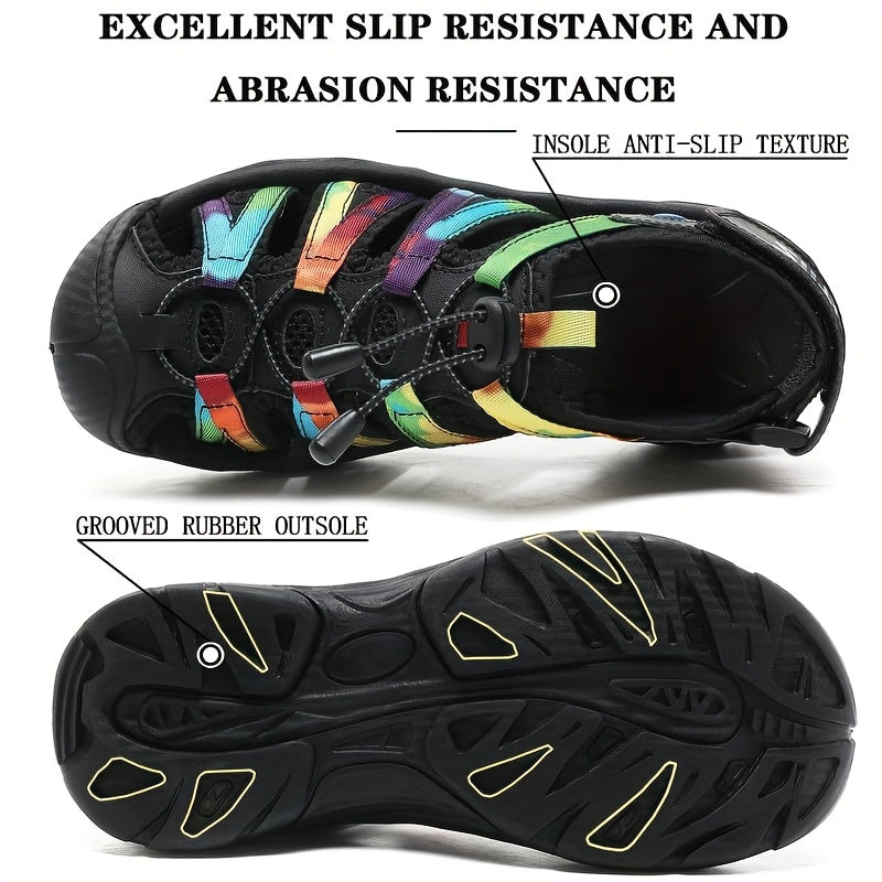Women's Lightweight Closed-Toe Hiking Sandals - High Quality Leather Upper, Cushioned EVA Insole & Non-Slip Rubber Sole with Adjustable Bungee Laces for Summer Outdoor Activities, Beach, Hiking, Water Sports, Hiking Accessori