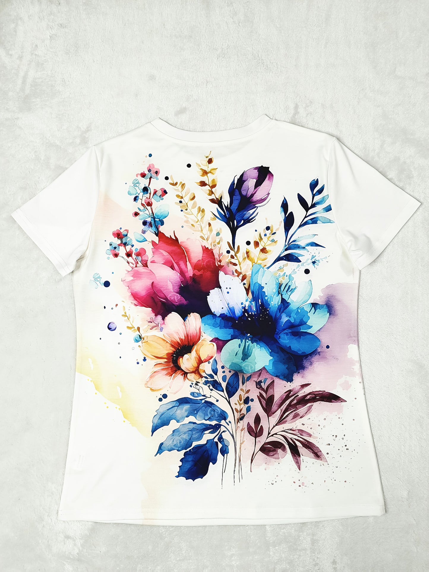 1pc Women'S Floral Print Short Sleeve T-Shirt, Casual Crew Neck Knit Top with Medium Stretch, Polyester and Spandex Blend, Regular Fit for Spring/Fall - Machine Washable