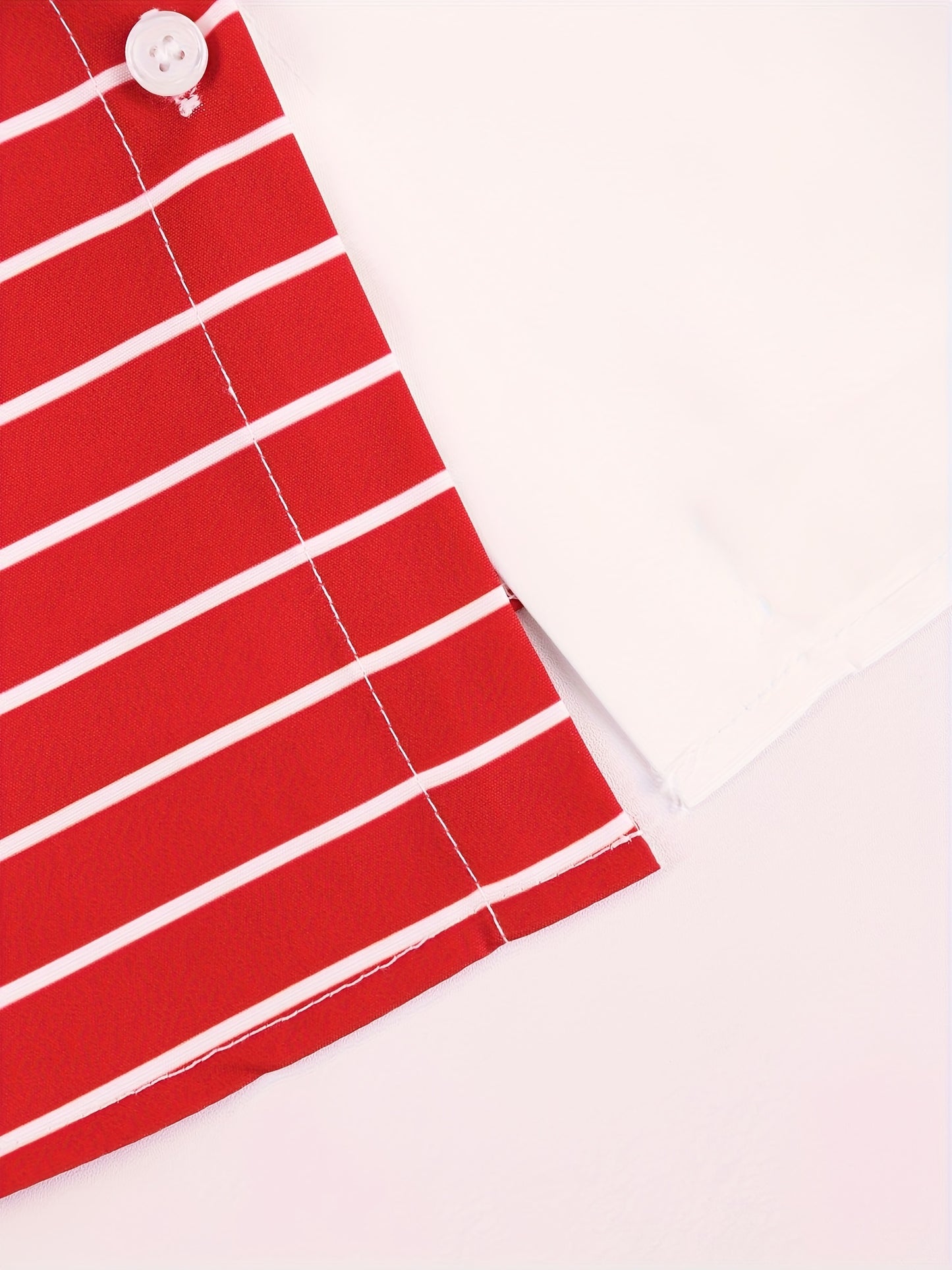 Women'S Casual Striped Button-Up Shirt - Red & White Vertical Stripes, Short Sleeve, Collar, Lightweight Polyester, Perfect for Spring/Fall, Ladies T Shirts