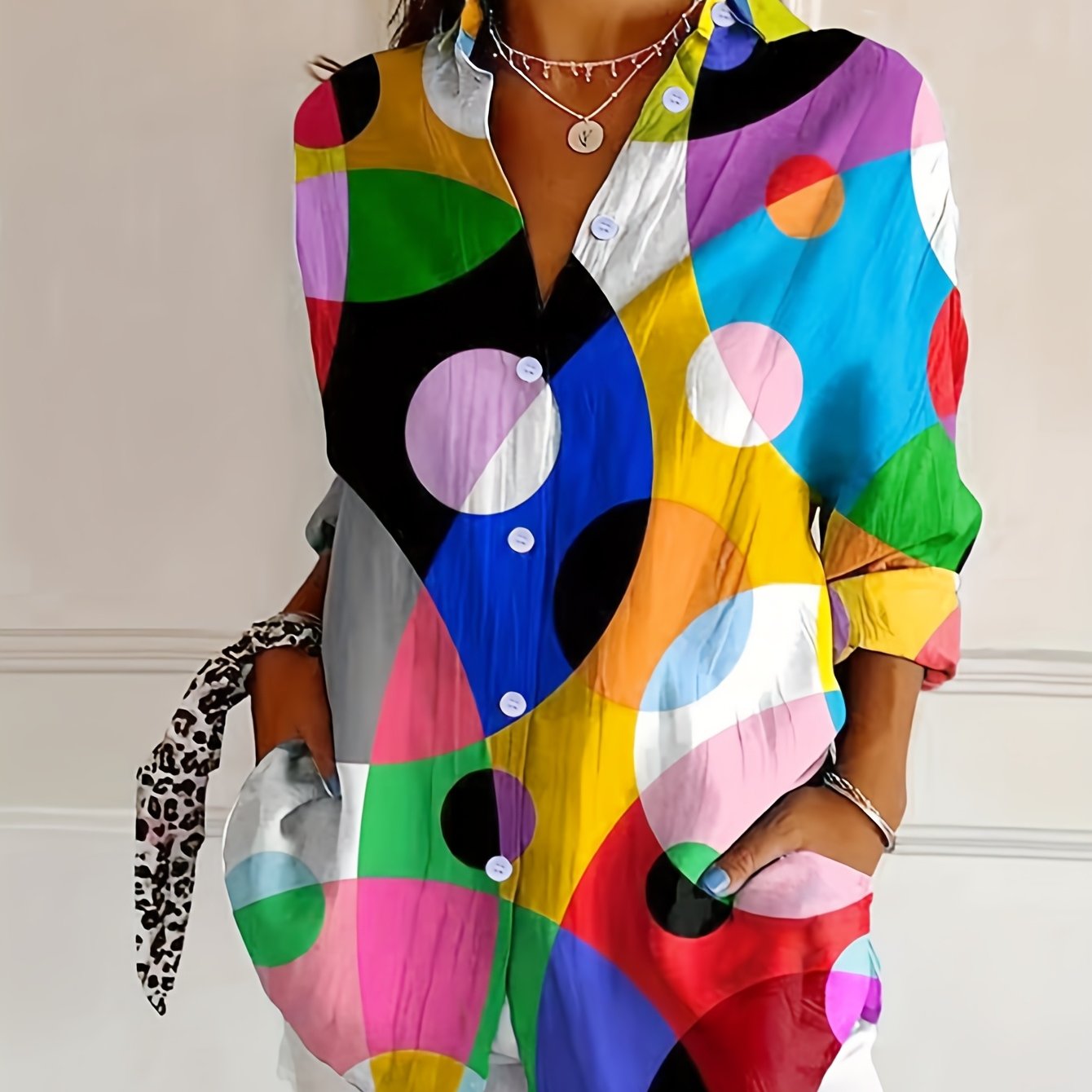 Women'S Stylish Printed Long-Sleeve Collared Shirt for Mother'S Day, Suitable for Spring And Summer.