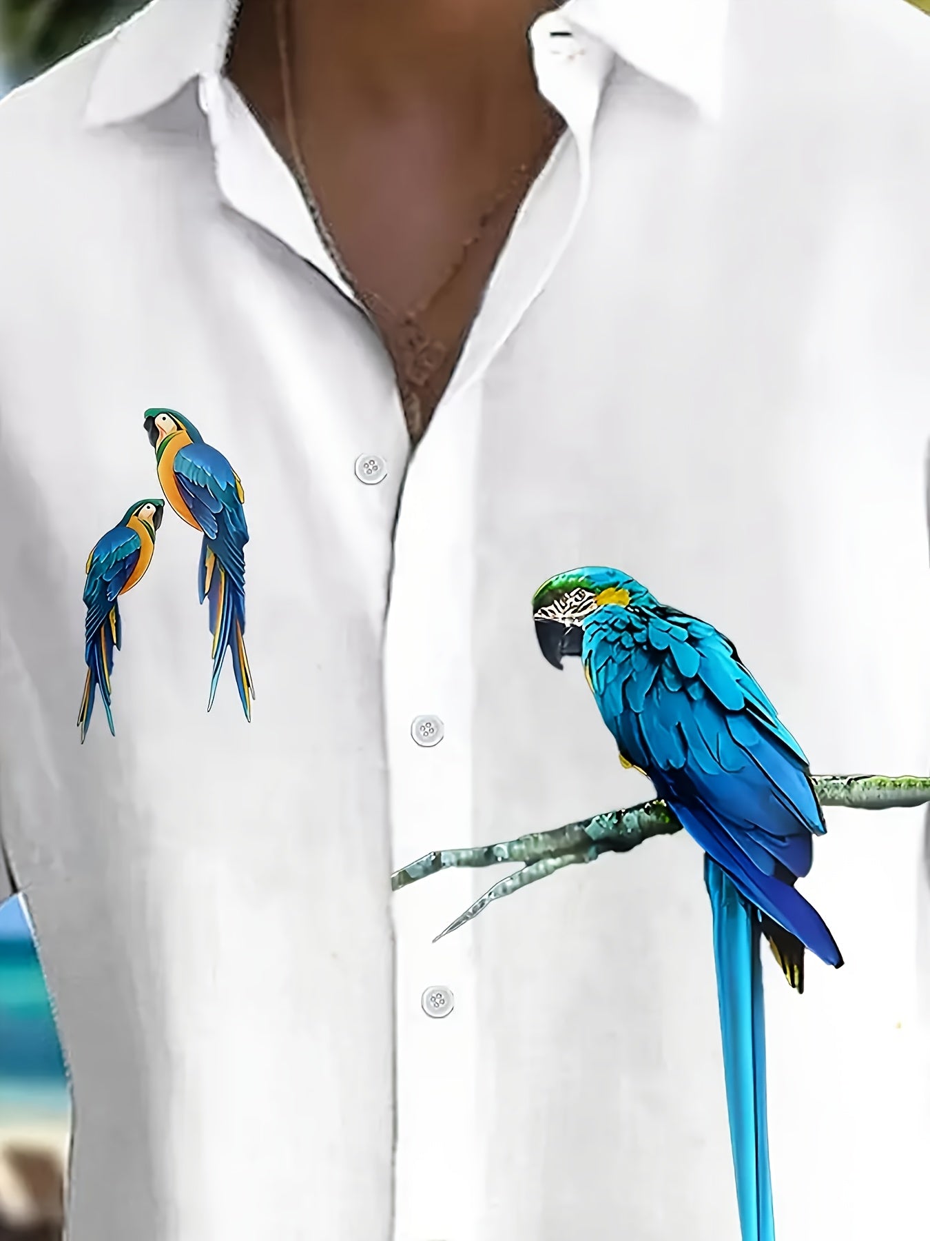 Men's Hawaiian Button- Shirt with Vibrant Parrot Print - Lightweight Breathable Short Sleeve Casual Shirt for Summer Vacation & Dates, Machine Washable Regular Fit, Ideal Gift for Him, Hawaiian Shirt, Date Night Apparel, Easy