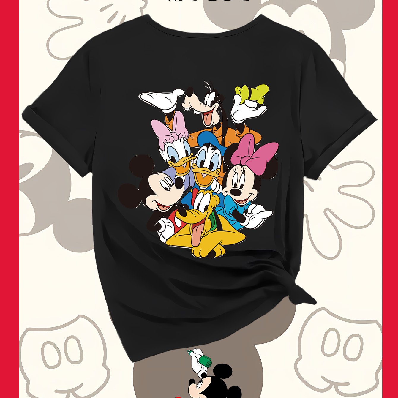 Disney Family Photo New Women'S T-Shirt Authorized by Disney, Summer Fashion, Printed on The Back, Short Sleeved Top, Disney Series Cute Top, Suitable for Home, Outdoor, Party, Sports, Work, Leisure, Daily Wear