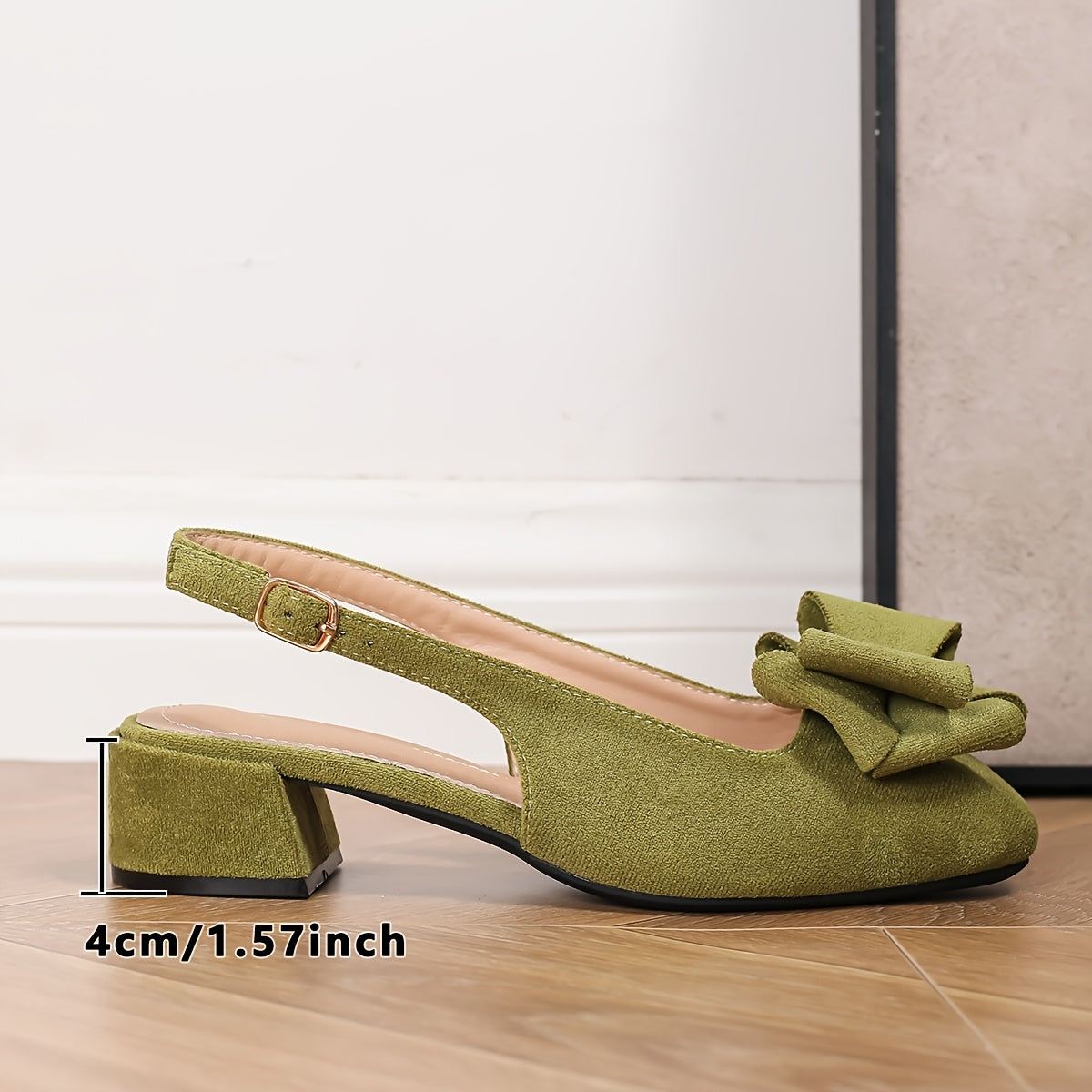 Elegant Women'S Pink Bowknot Sandals - Preppy Style Mid-Heel Pumps with Ankle Strap, Flannel Upper & TPU Sole for All Seasons